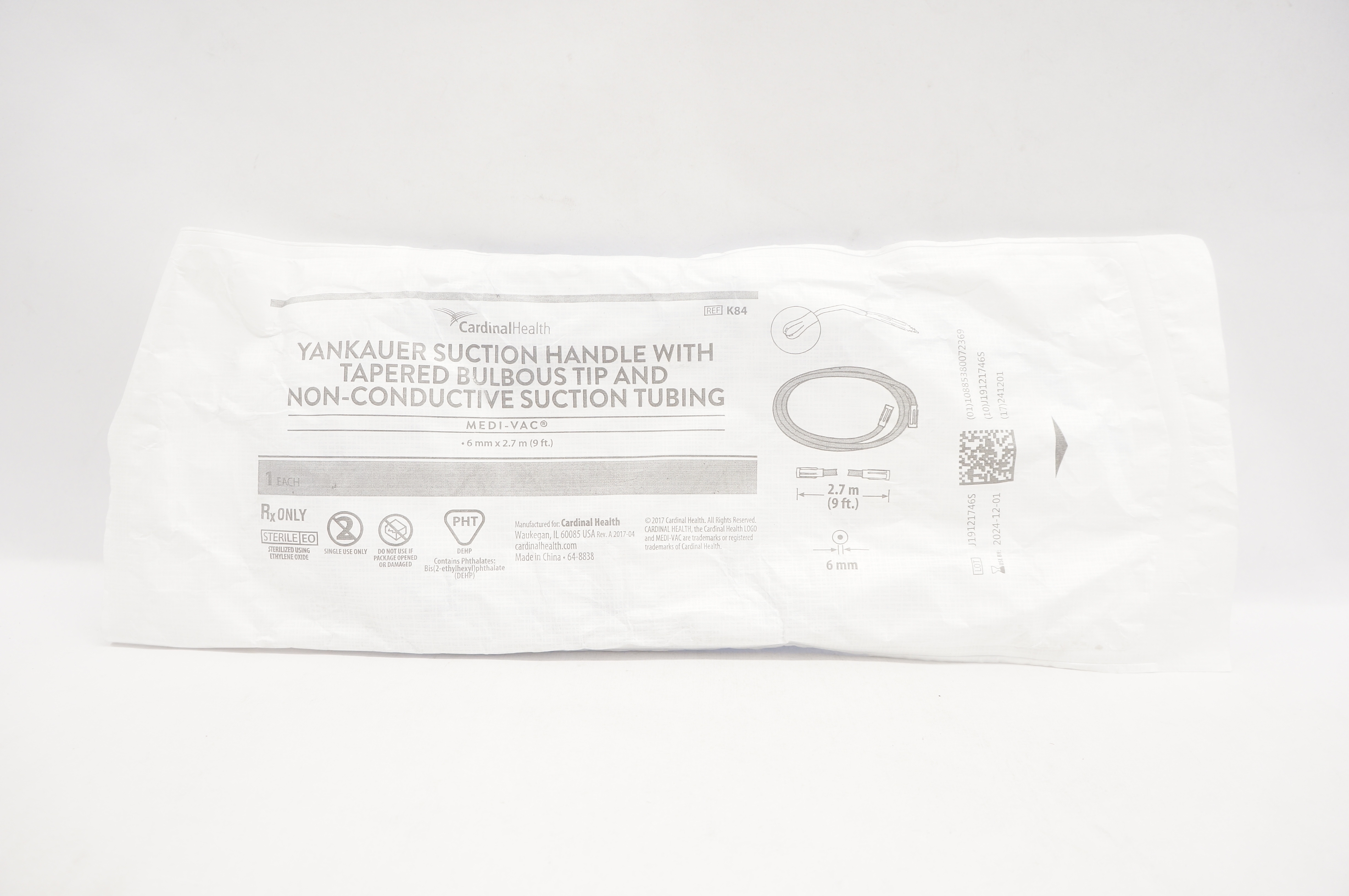 Cardinal Health K84 Medi-VAC Yankauer Suction Handle 6mm x 2.7mm