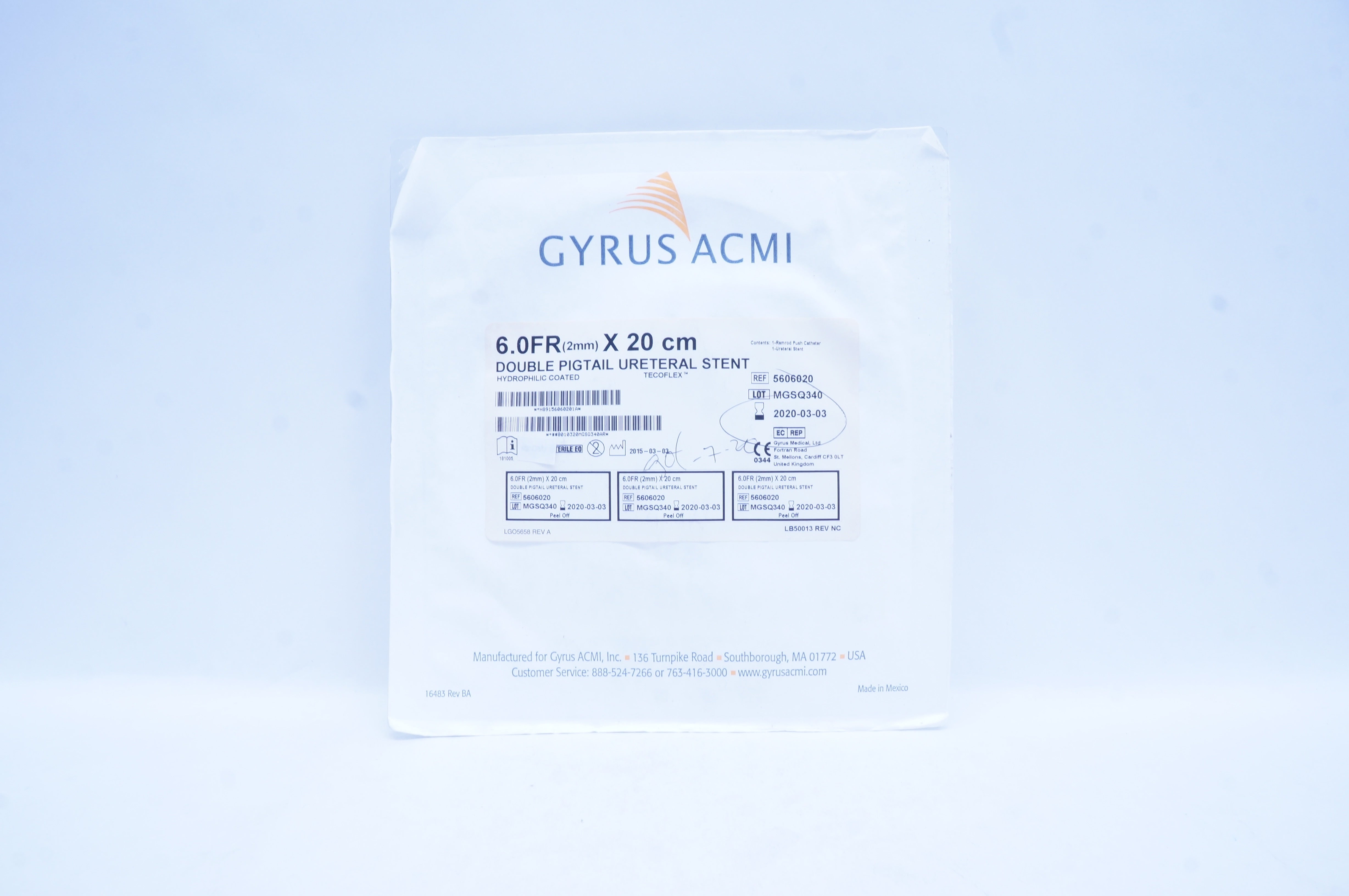 Gyrus ACMI 5606020 Double Pigtail Ureteral Stent  6.0Fr x 20cm (x)
