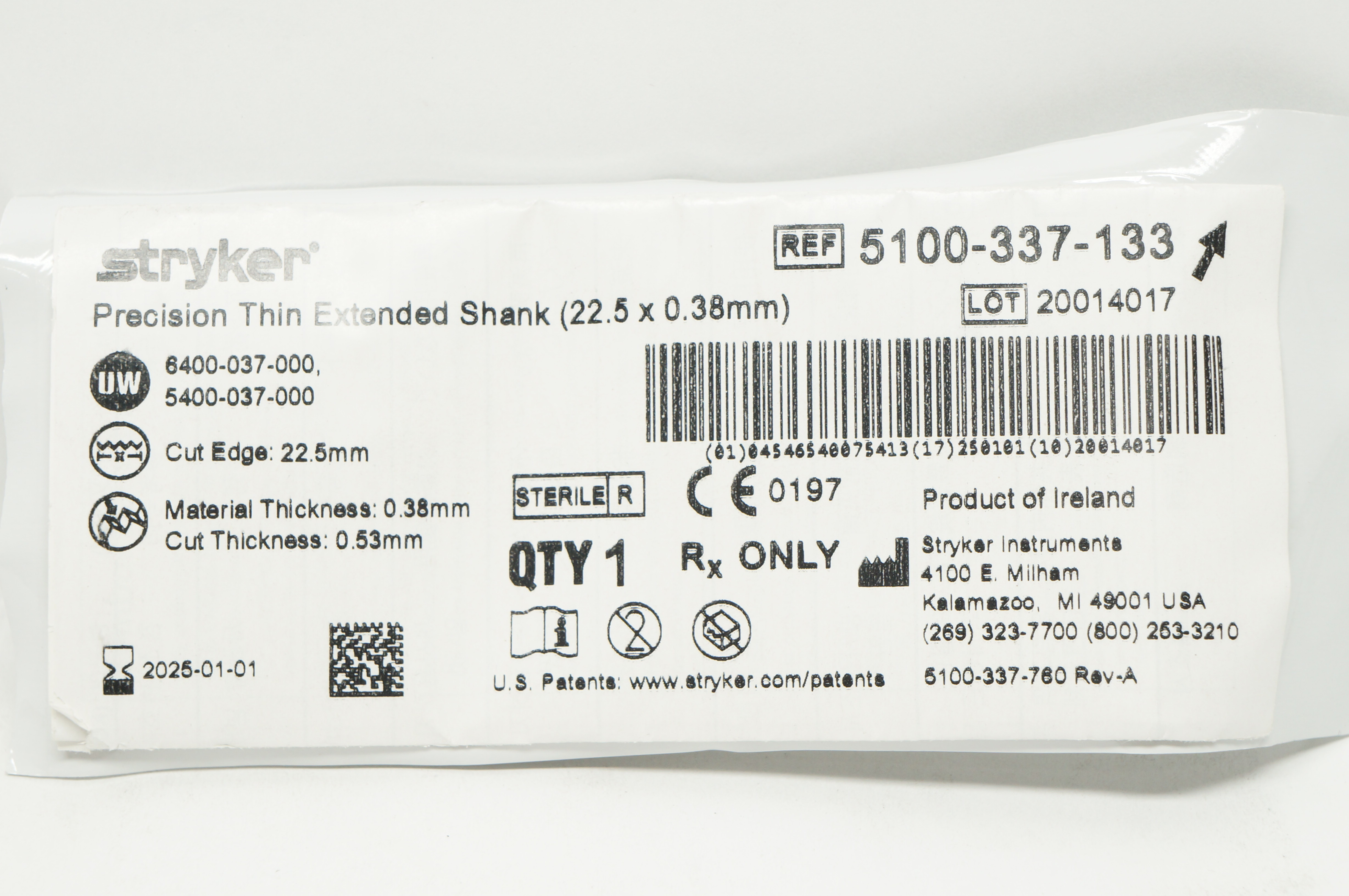 Stryker 5100-337-133 Long Tapered Reciprocating Blade Long 22.5mm x 0.38mm