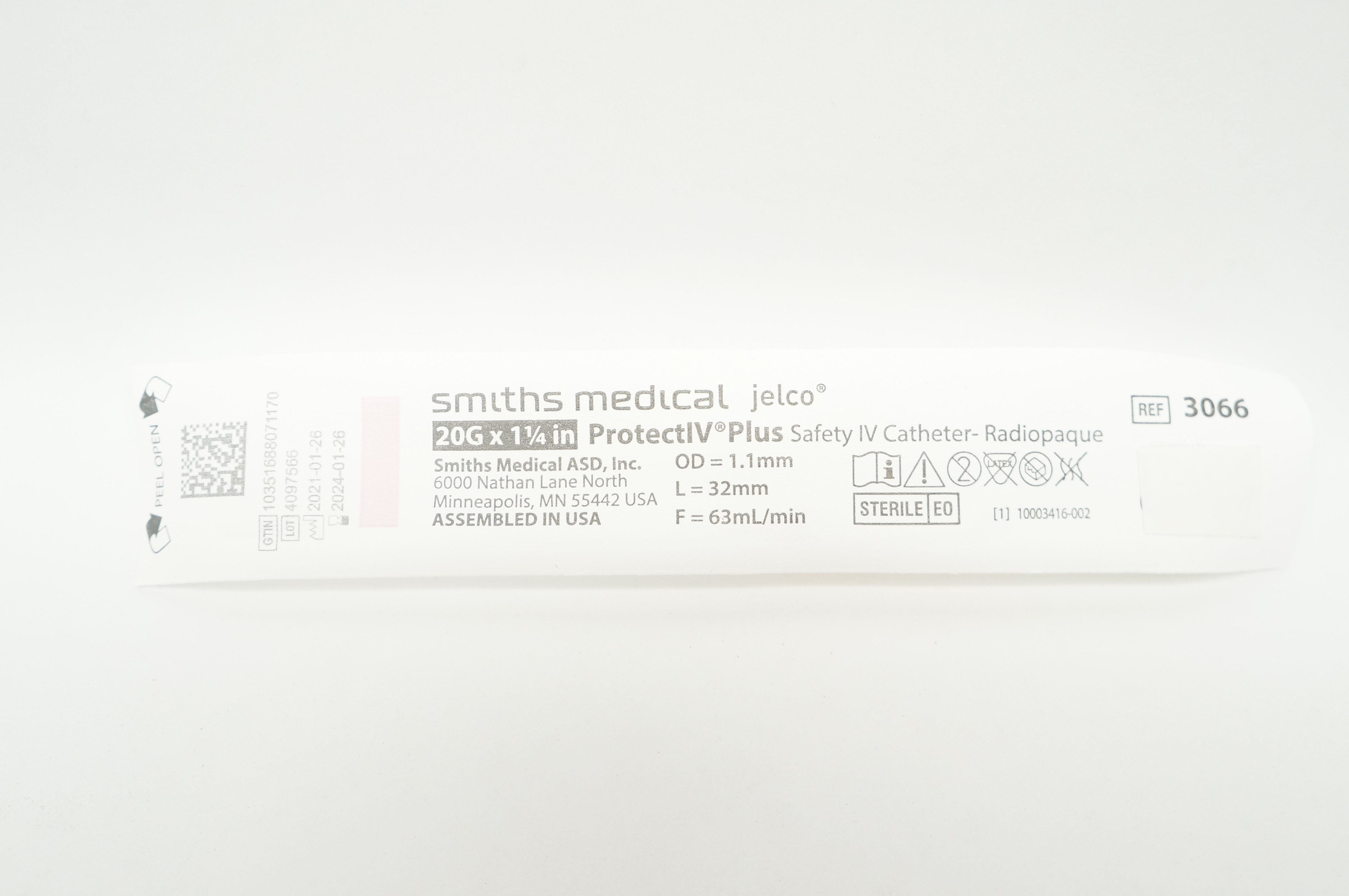 Smiths Medical 3066 Jelco ProtectIV Plus 20G x 1 1/4inch