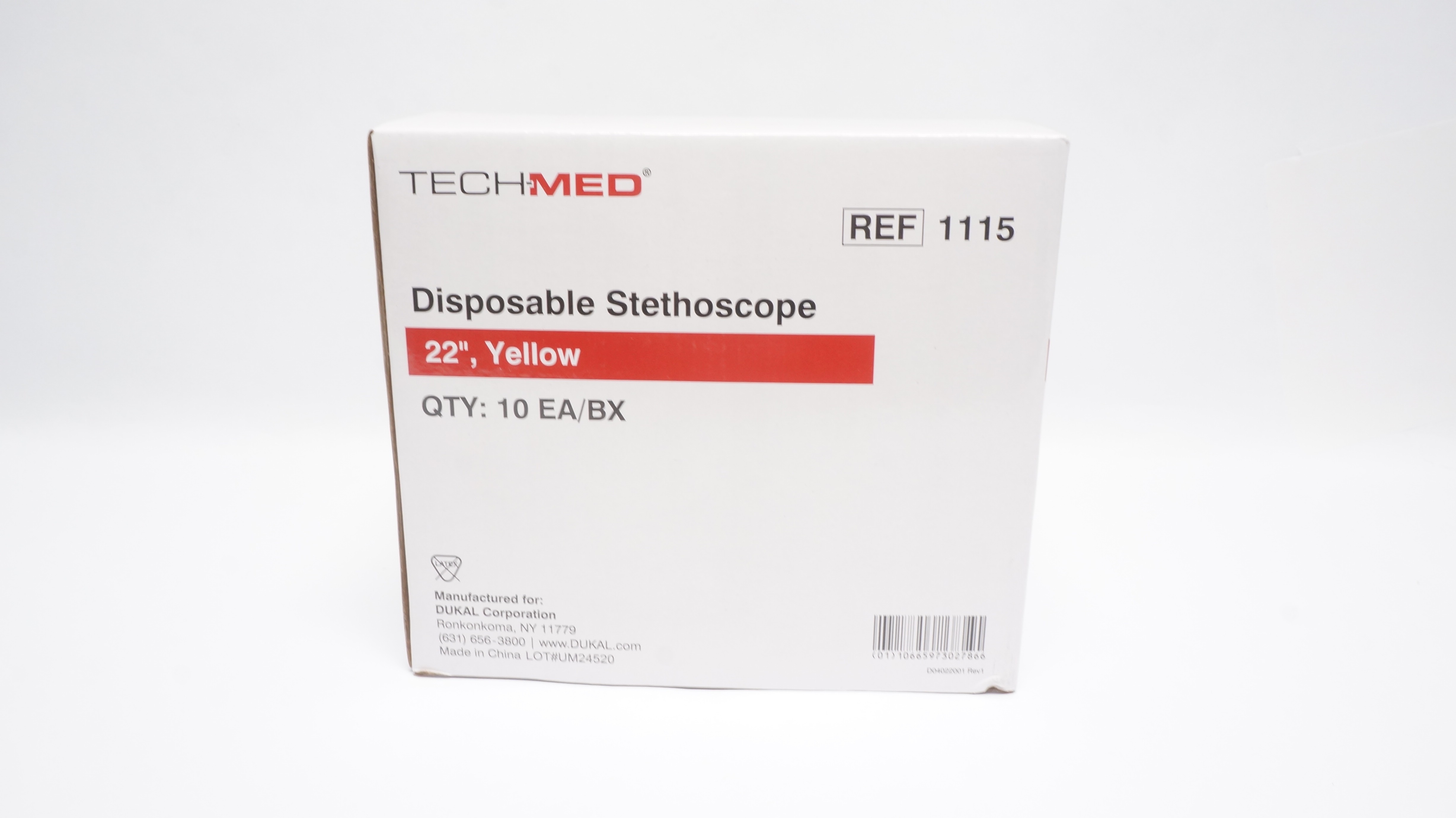 Techmed 1115 Disposable Stethoscope 22 inch Yellow - Box of 10