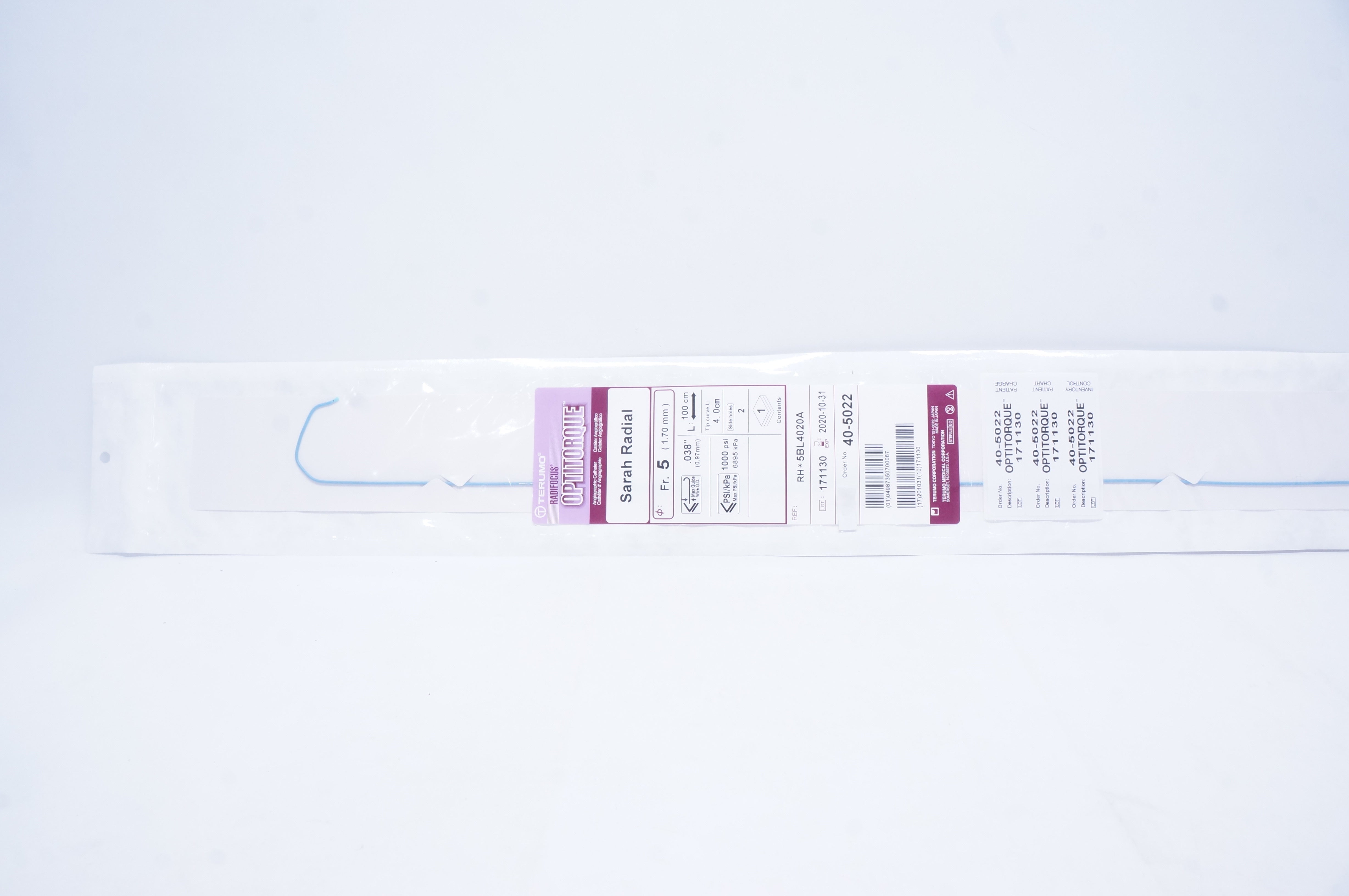 Terumo 5BL4020A Radifocus Optitorque Angiographic Catheter Sarah Radial 5Fr (x)