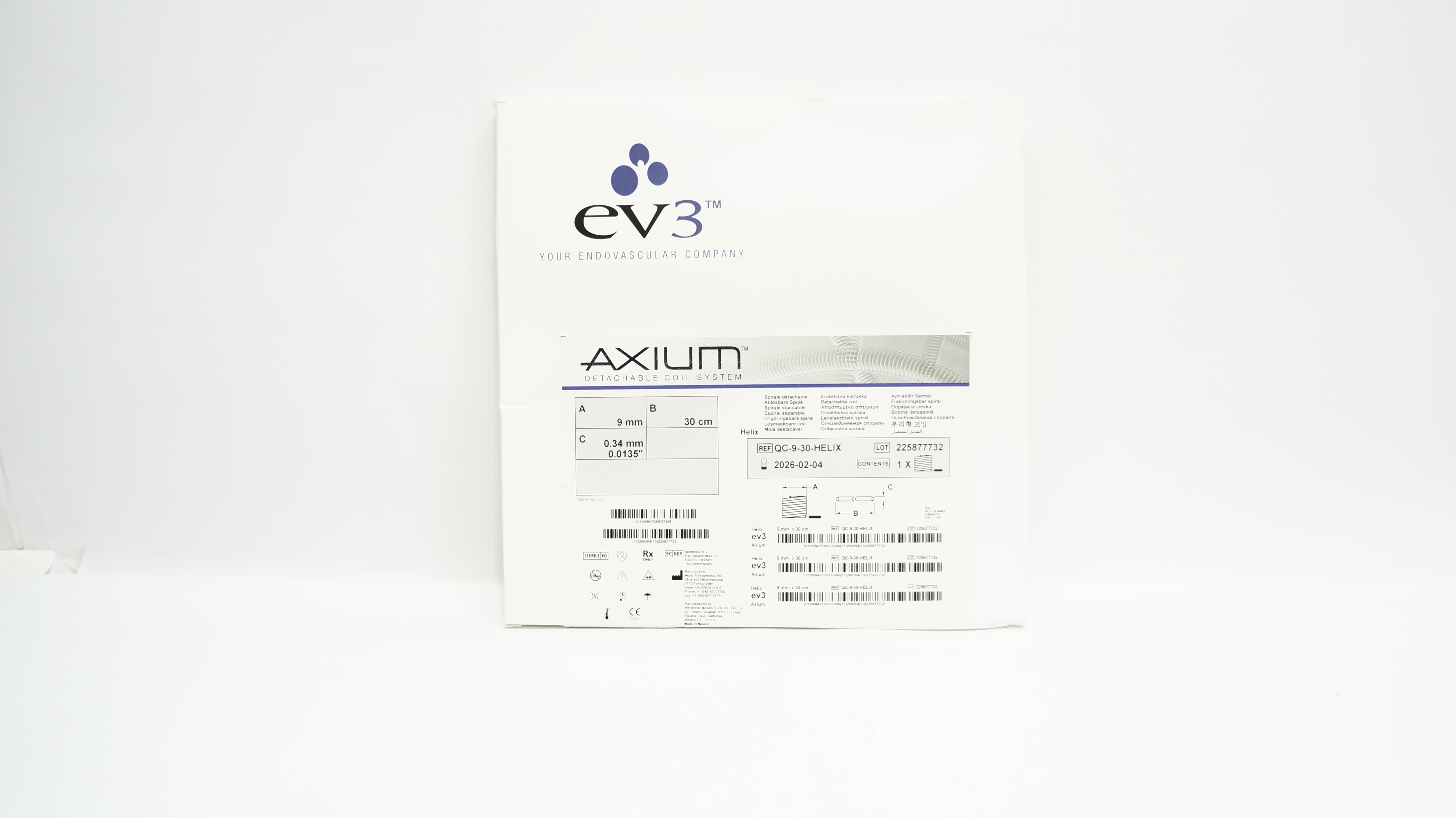 Medtronic QC-9-30-HELIX EV3 Axium Detachable Coil System 9mm x 30cm x 0.34mm