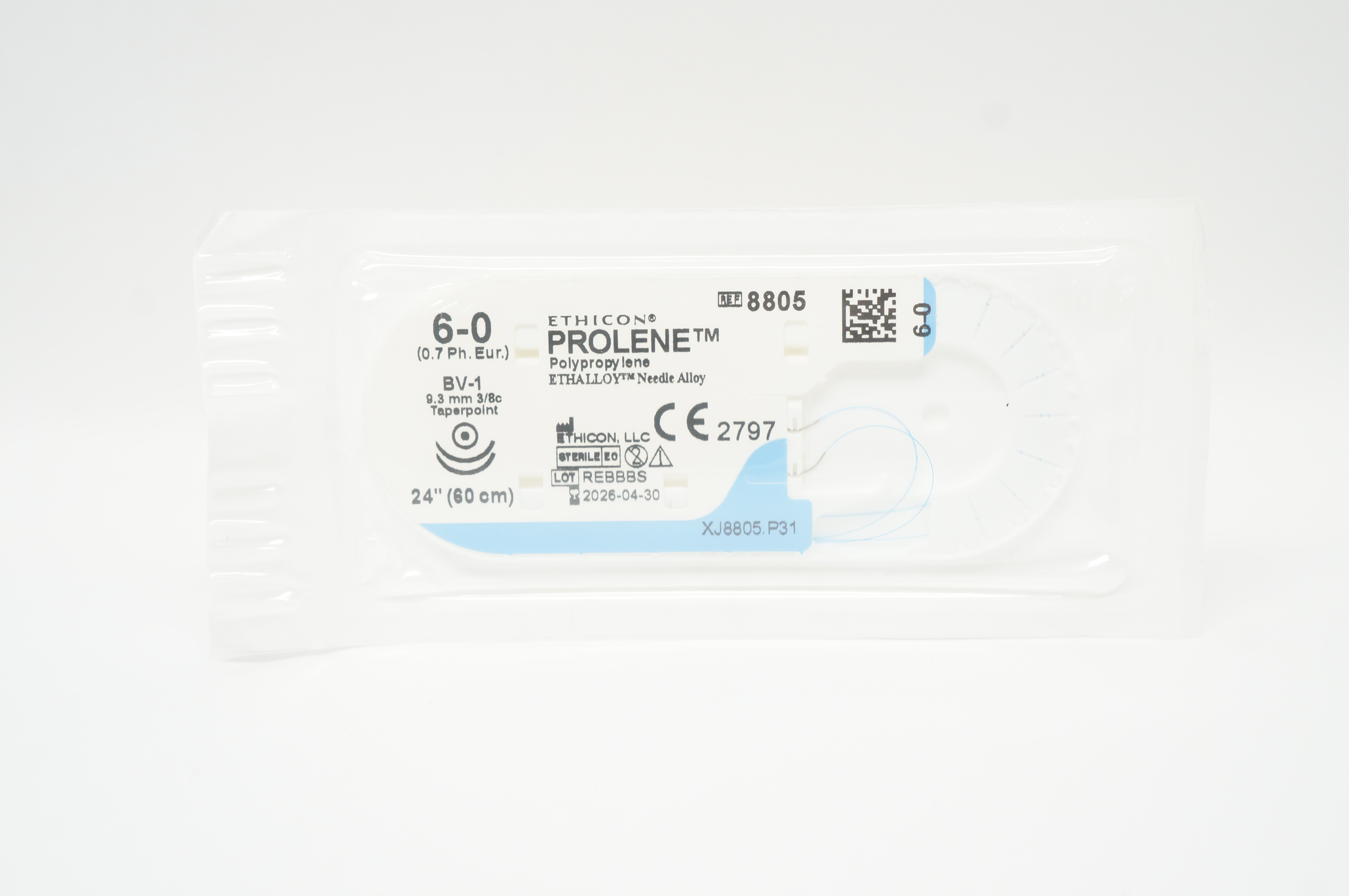 Ethicon 8805 6-0 PROLENE Polypropylene Stre BV-1 9.3mm 3/8c Taperpoint, 24 inch