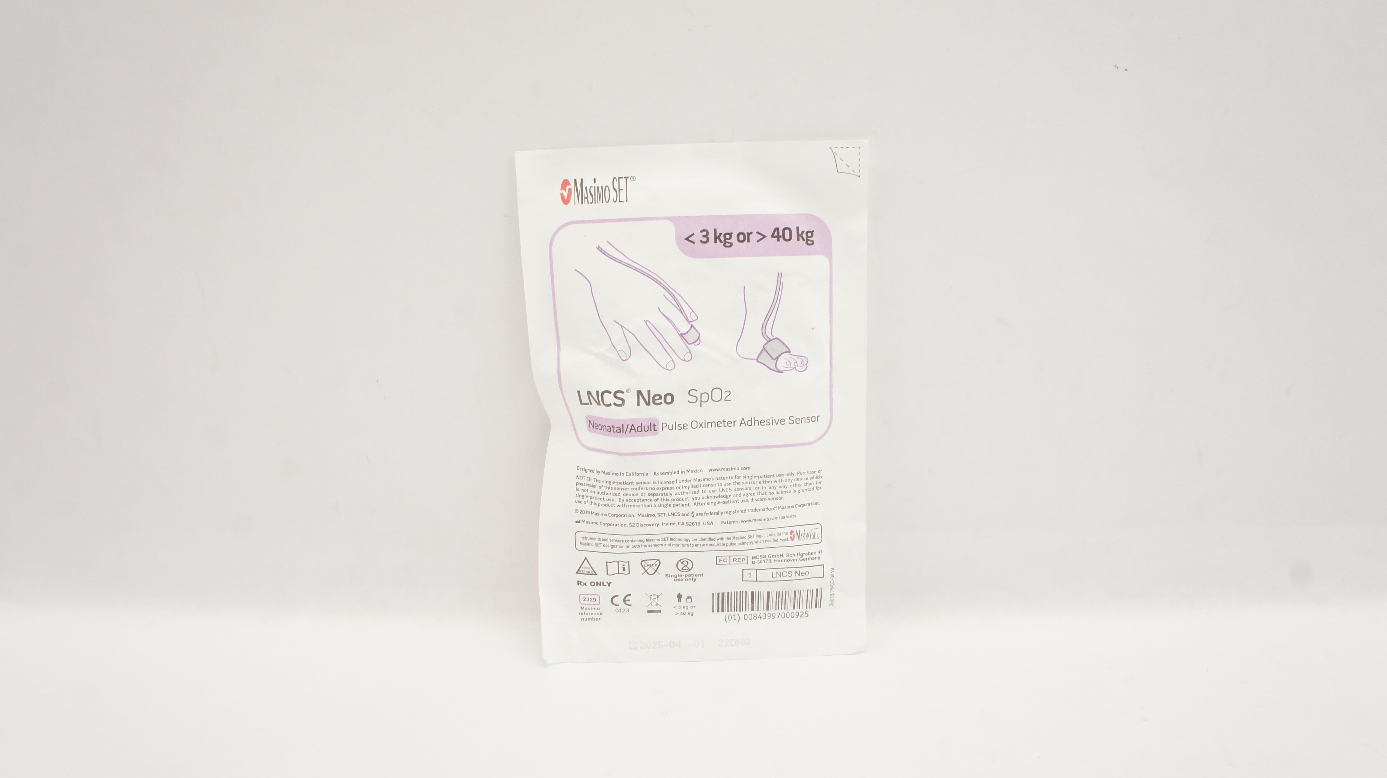 Masimo 2329 LNCS NEO Neonatal/Adult Pulse Oximeter Adhesive Sensor <3kg or >40kg