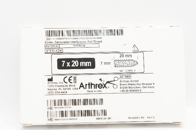 Arthrex AR-1370T Titanium Screw, Cannulated Interference, Full Thread 7mm x 20mm