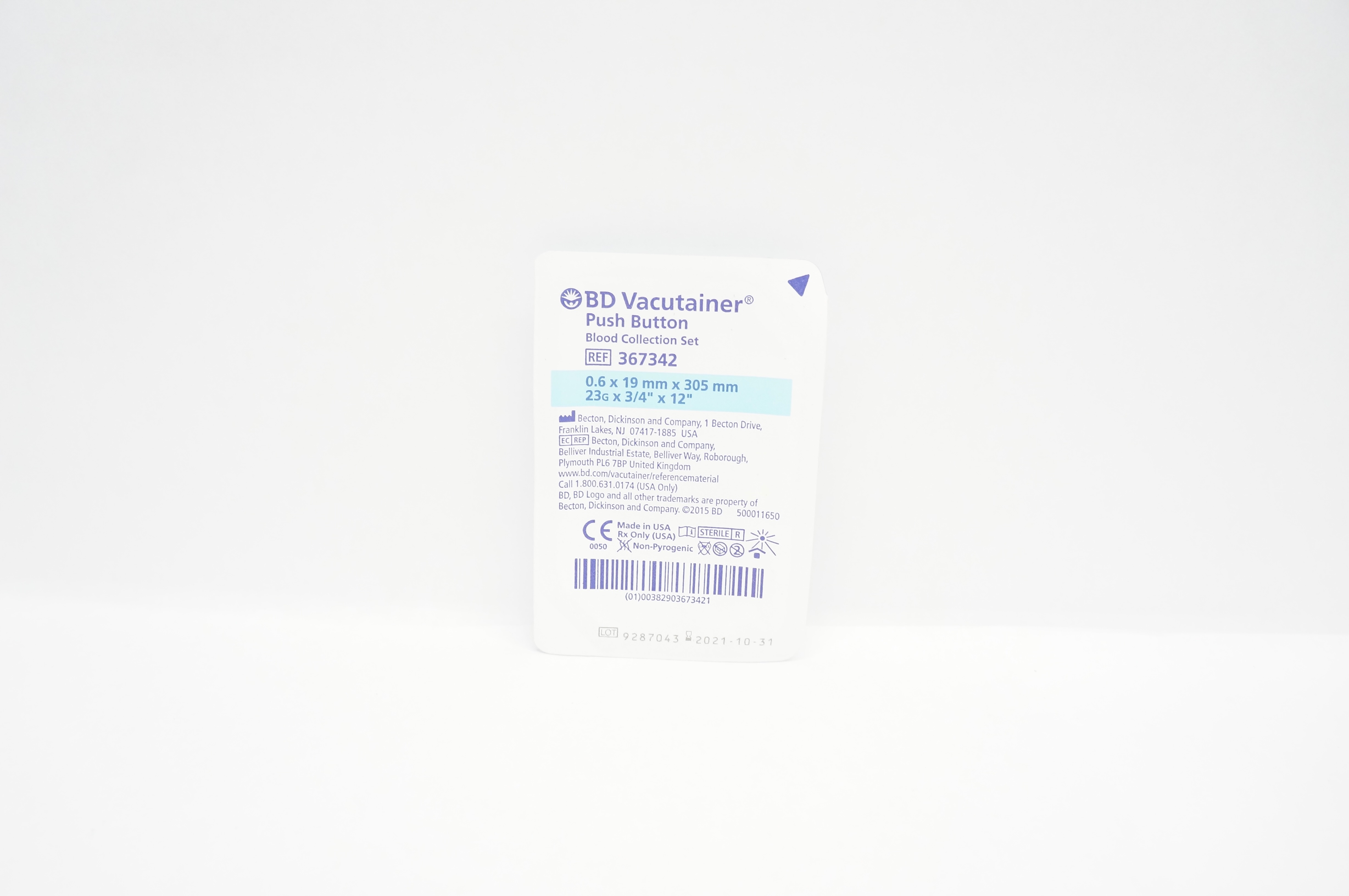 BD 367342 Vacutainer Push Button Blood Collection Set 23G x 3/4inch x 12inch (x)