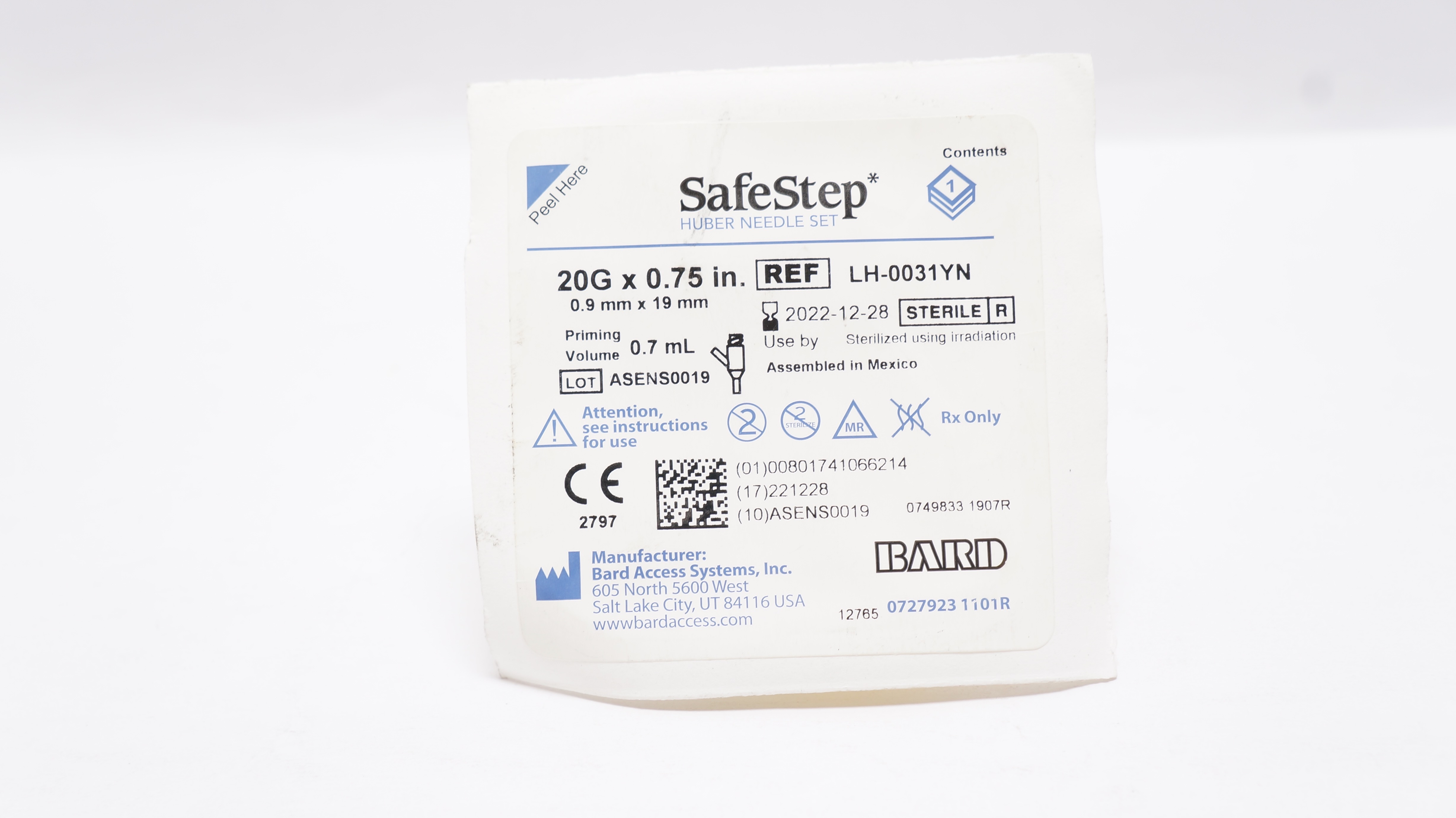 Bard LH-0031YN  SafeStep Huber Ndle. Set 20G x 0.75inch 0.7mL (x)