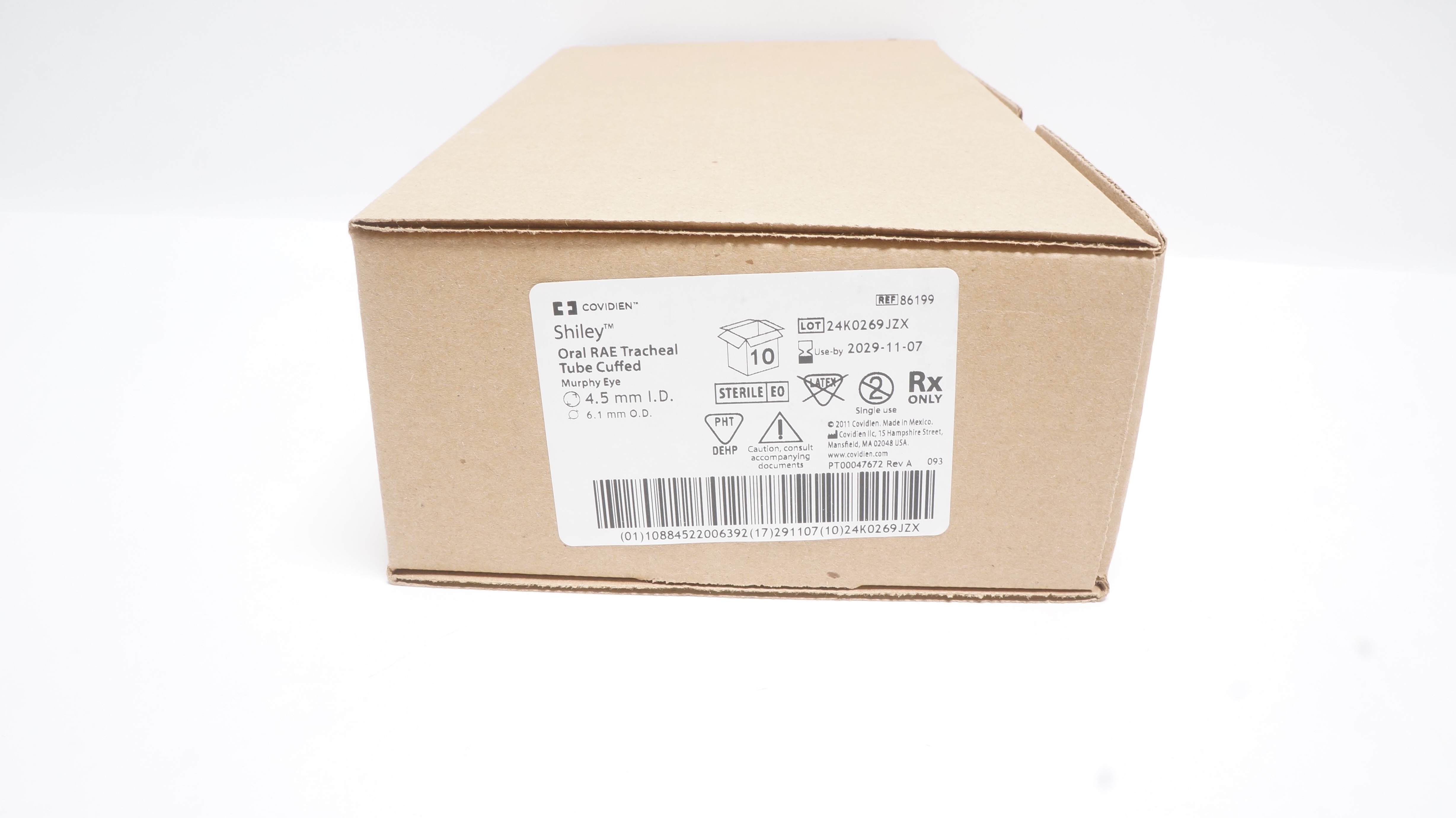 Covidien 86199 Shiley Oral RAE Tracheal Tube Cuffed 4.5mm x 6.1mm - Box of 10