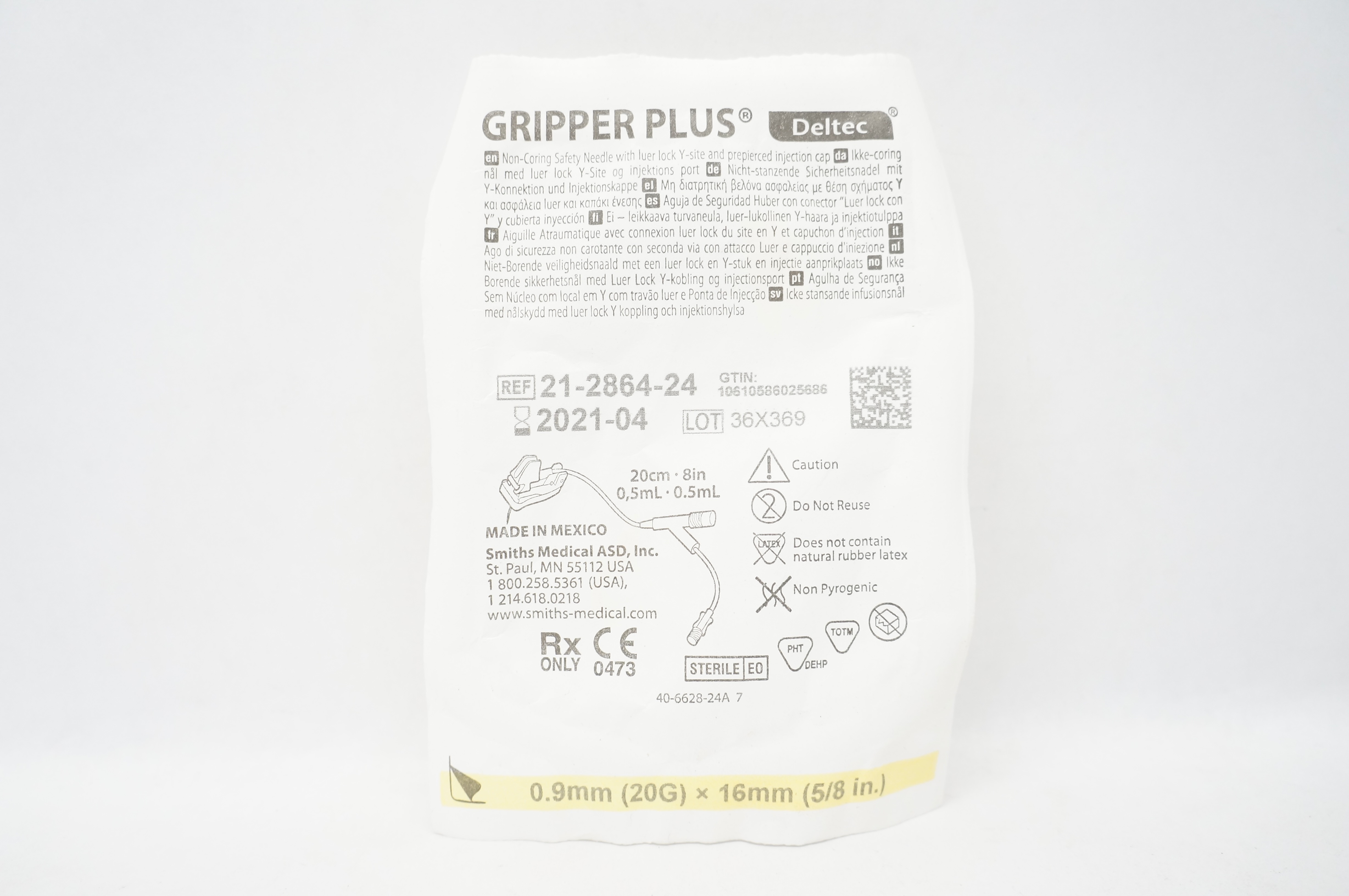 Smiths Medical 21-2864-24 Gripper Plus Non-Coring Ndle  8 inch x 0.5mL (x)