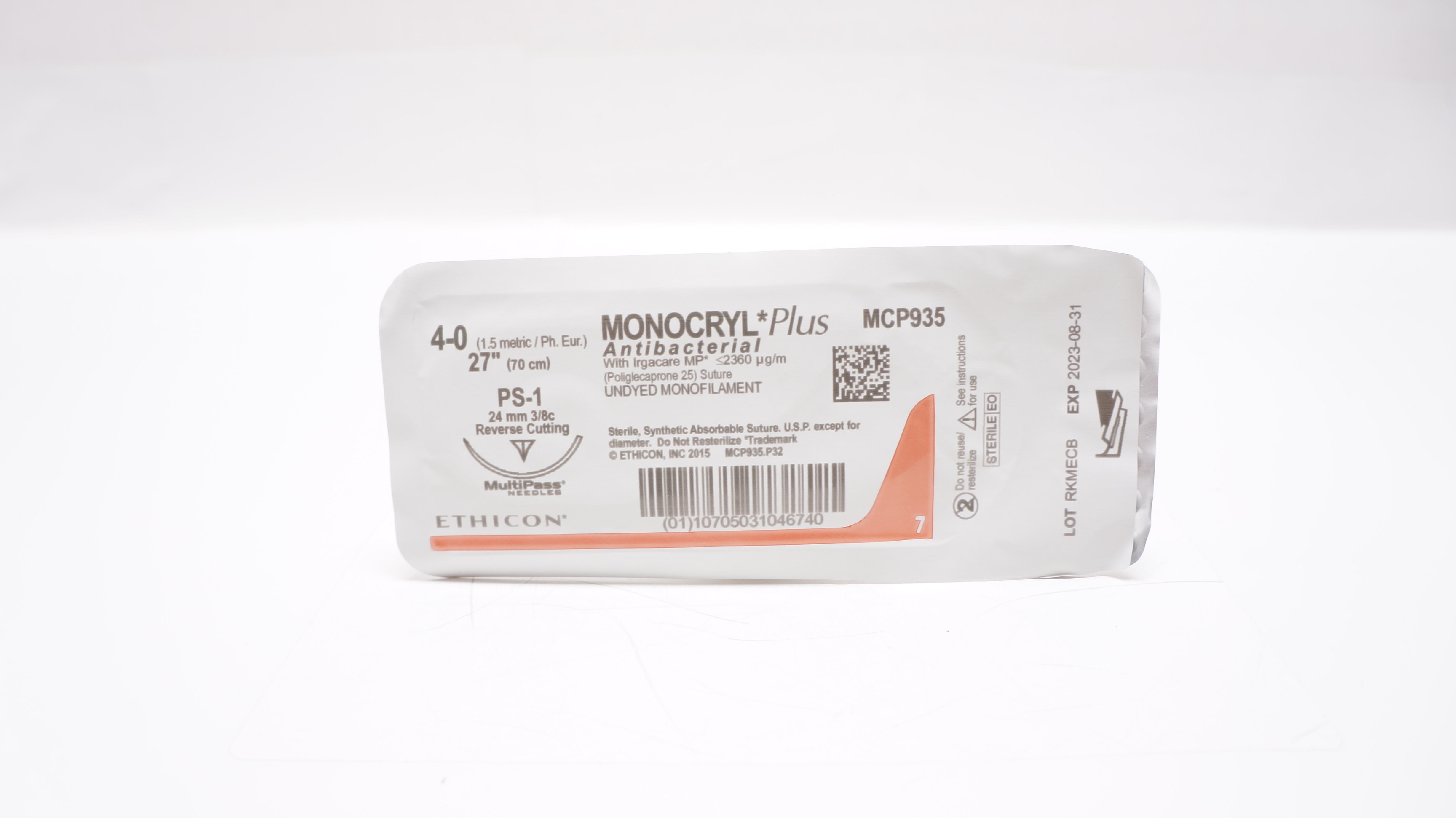 Ethicon MCP935 4-0 MONOCRYL Plus, PS-1, 24mm 3/8c Reverse Cutting, 27inch (x)