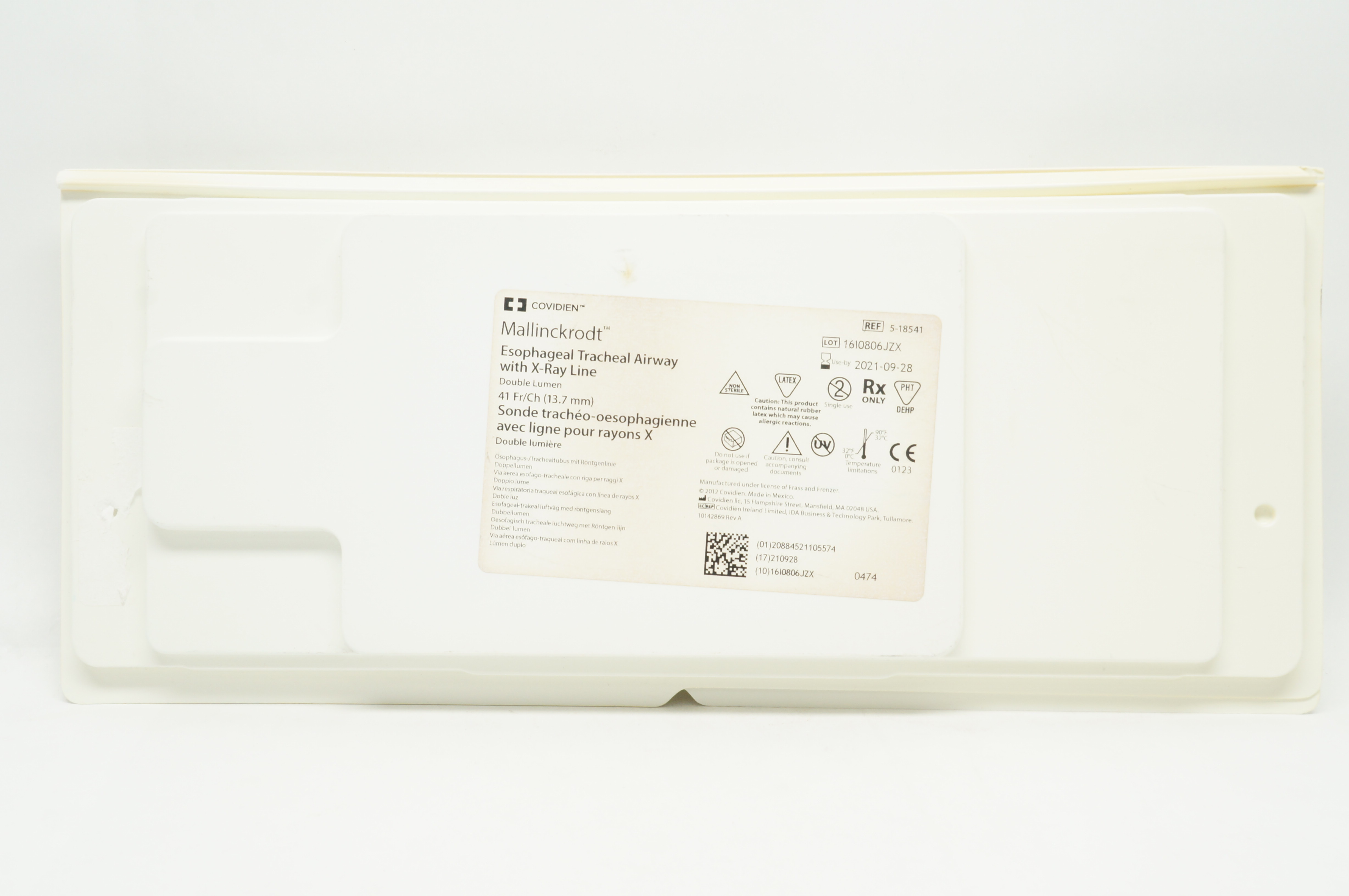 Covidien 5-18541 Mallinckrodt Esophageal Tracheal Airway With X-Ray Line 41Fr/Ch