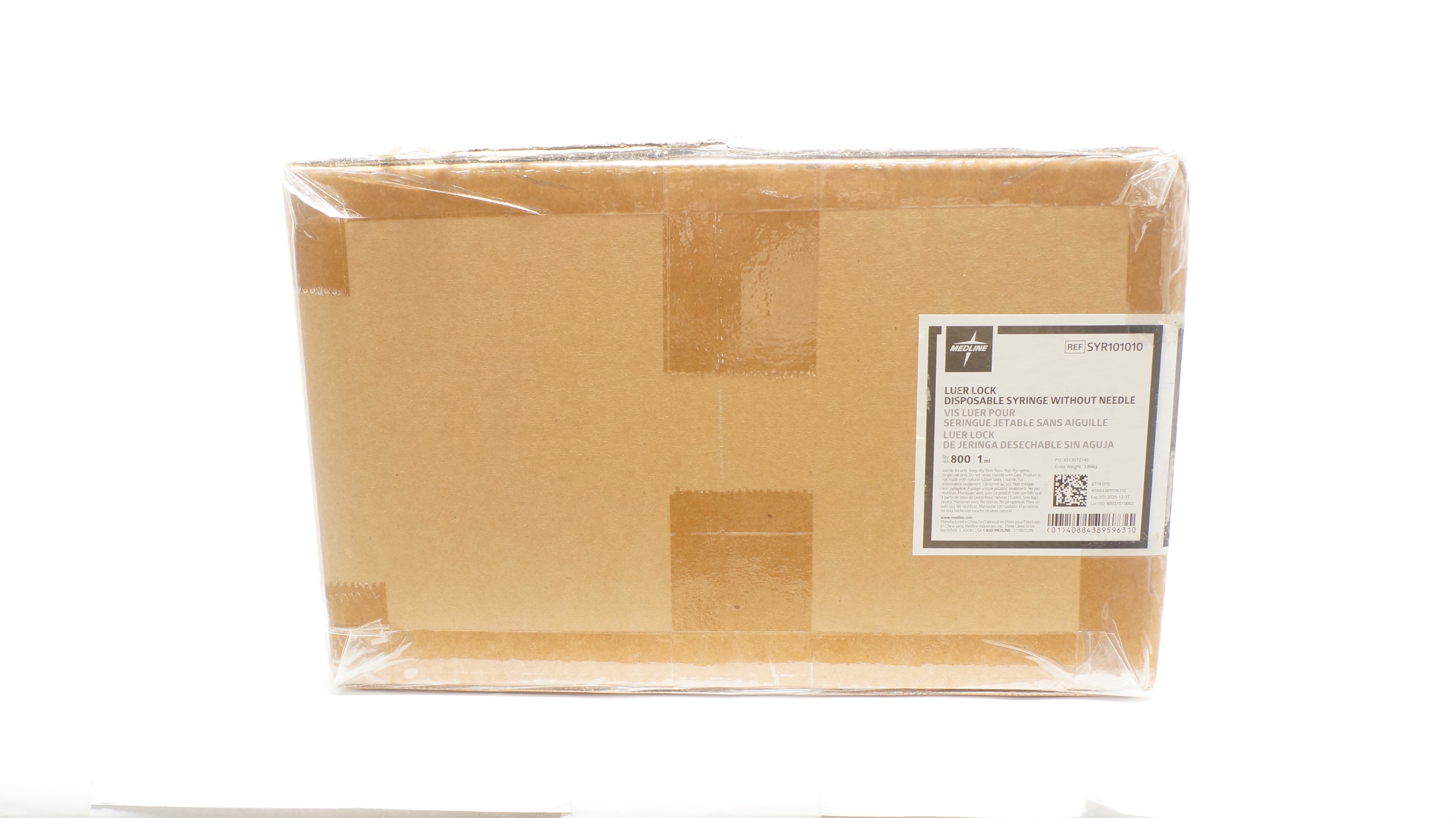 Medline SYR101010 Luer Lock Disposable Syringe Without Ndle 1ml (x) -Case of 800