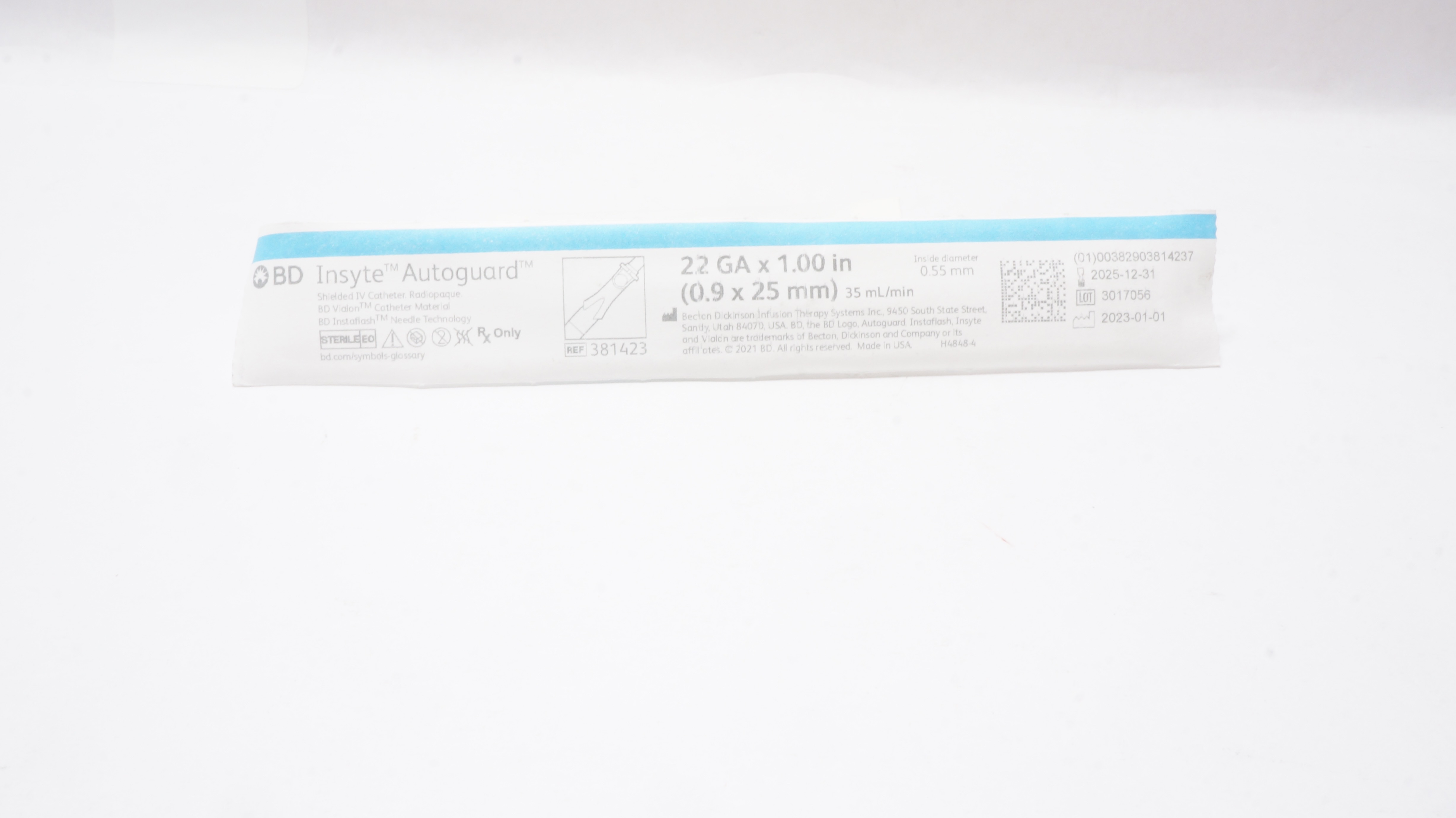 BD 381423 Insyte Autoguard Shielded IV Cath. 22Ga x 1.00inch, 35mL/min