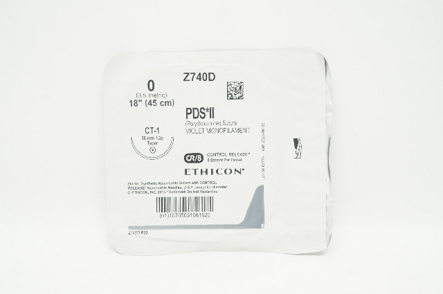 Ethicon Z740D 0 PDS II Polydioxanone Stre CT-1 36mm 1/2c Taper, 18inch