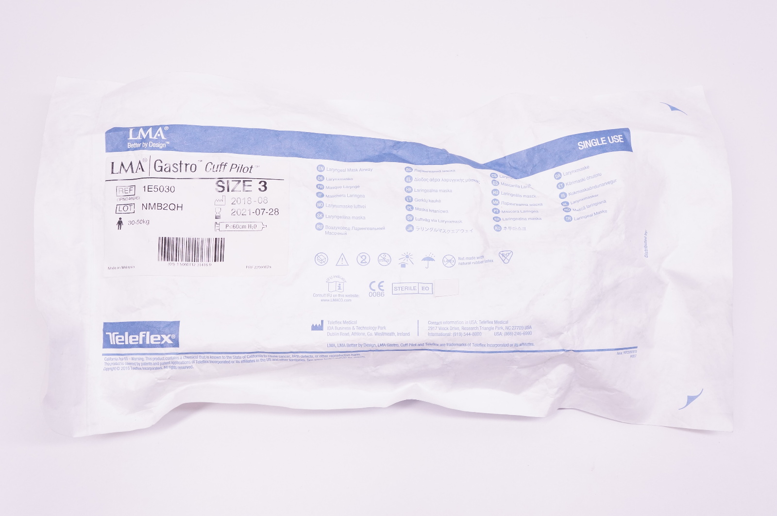 Teleflex 1E5030 LMA Gastro Cuff Pilot, Size 3, 30-50kg (x)