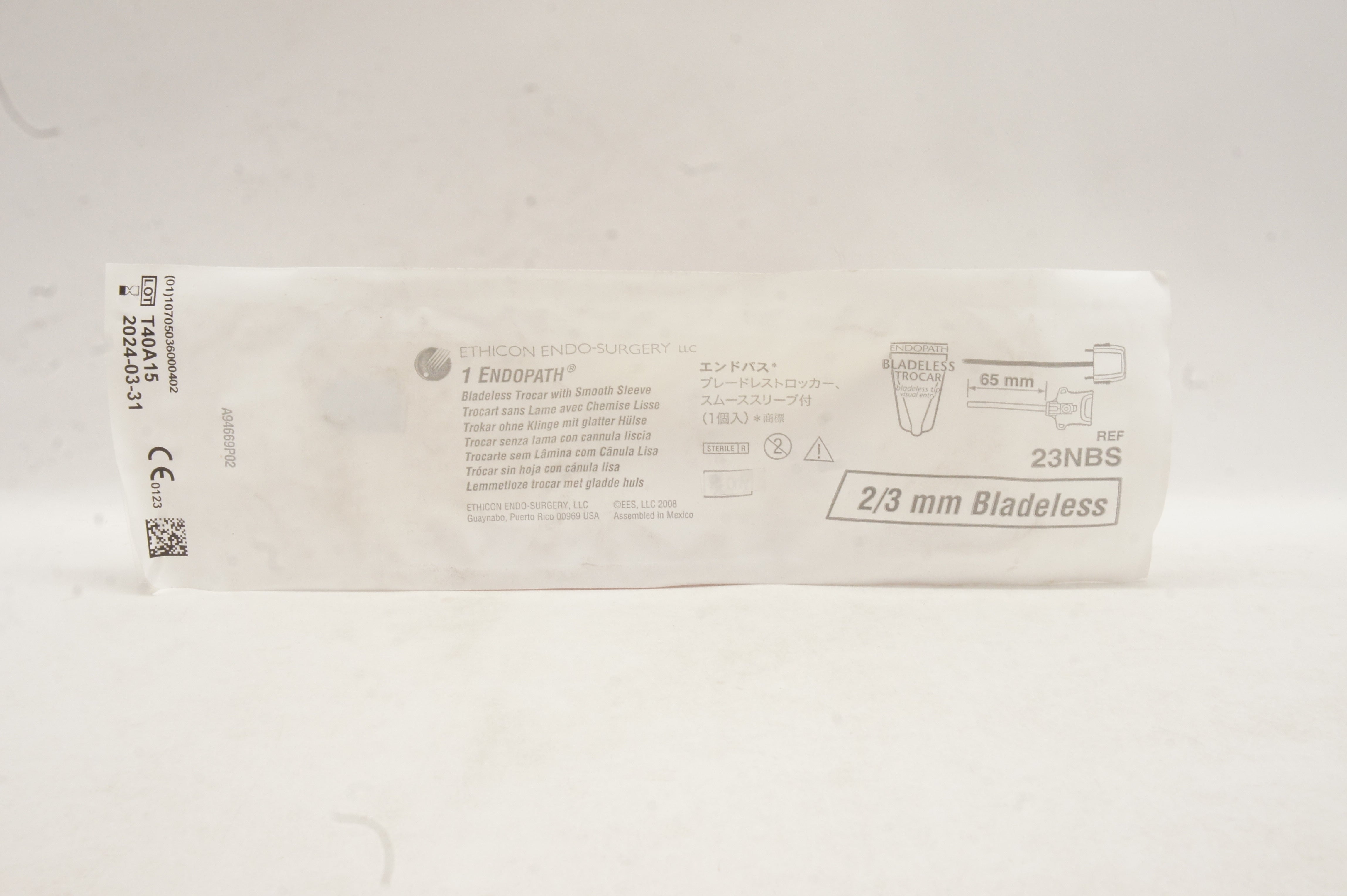 Ethicon 23NBS 1 Endopath Bladeless Trocar with Smooth Sleeve 65mm