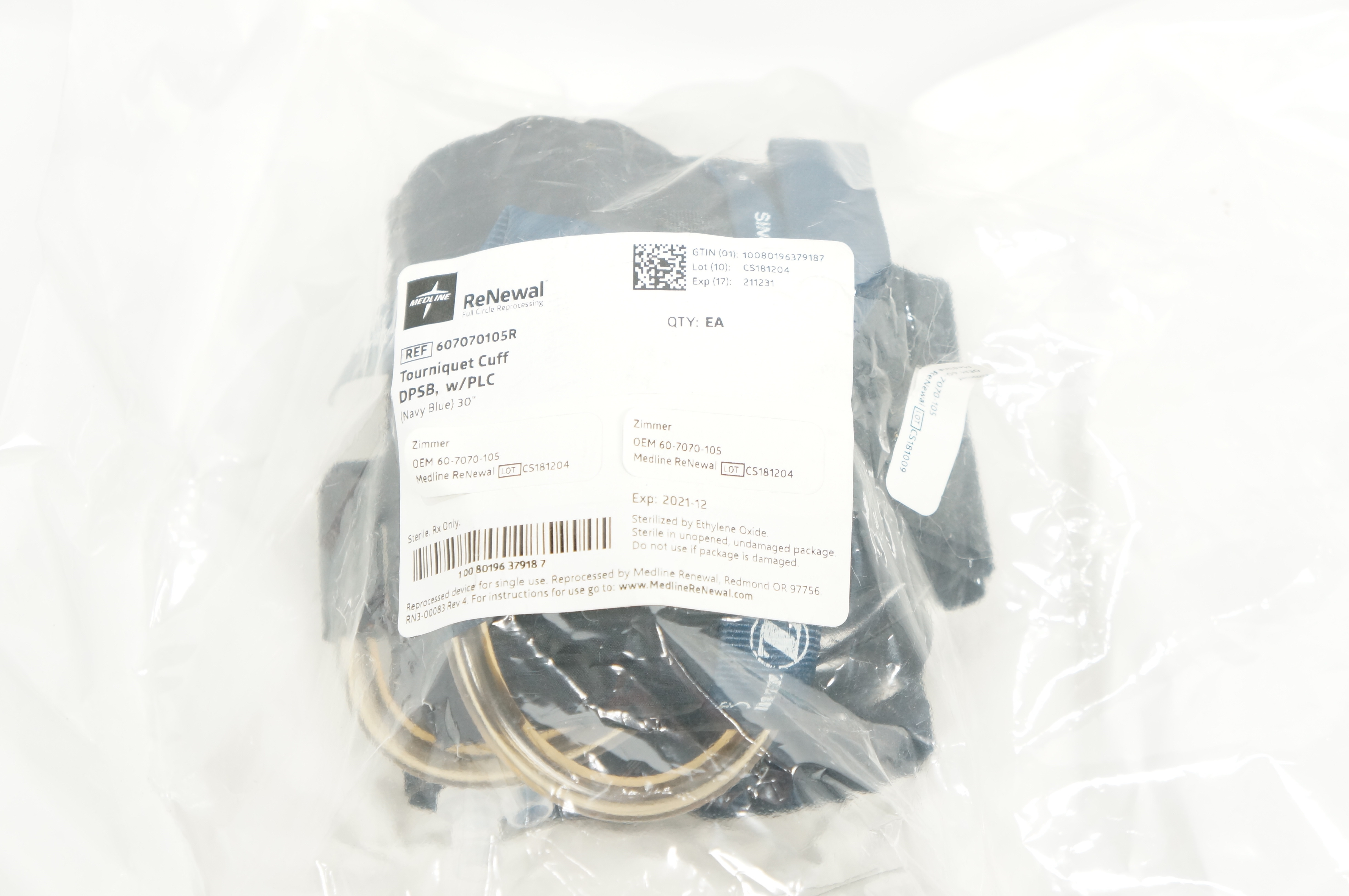 Medline 607070105R ReNewal Zimmer Tourniquet Cuff DPSB w/PLC, Navy Blue, 30inch