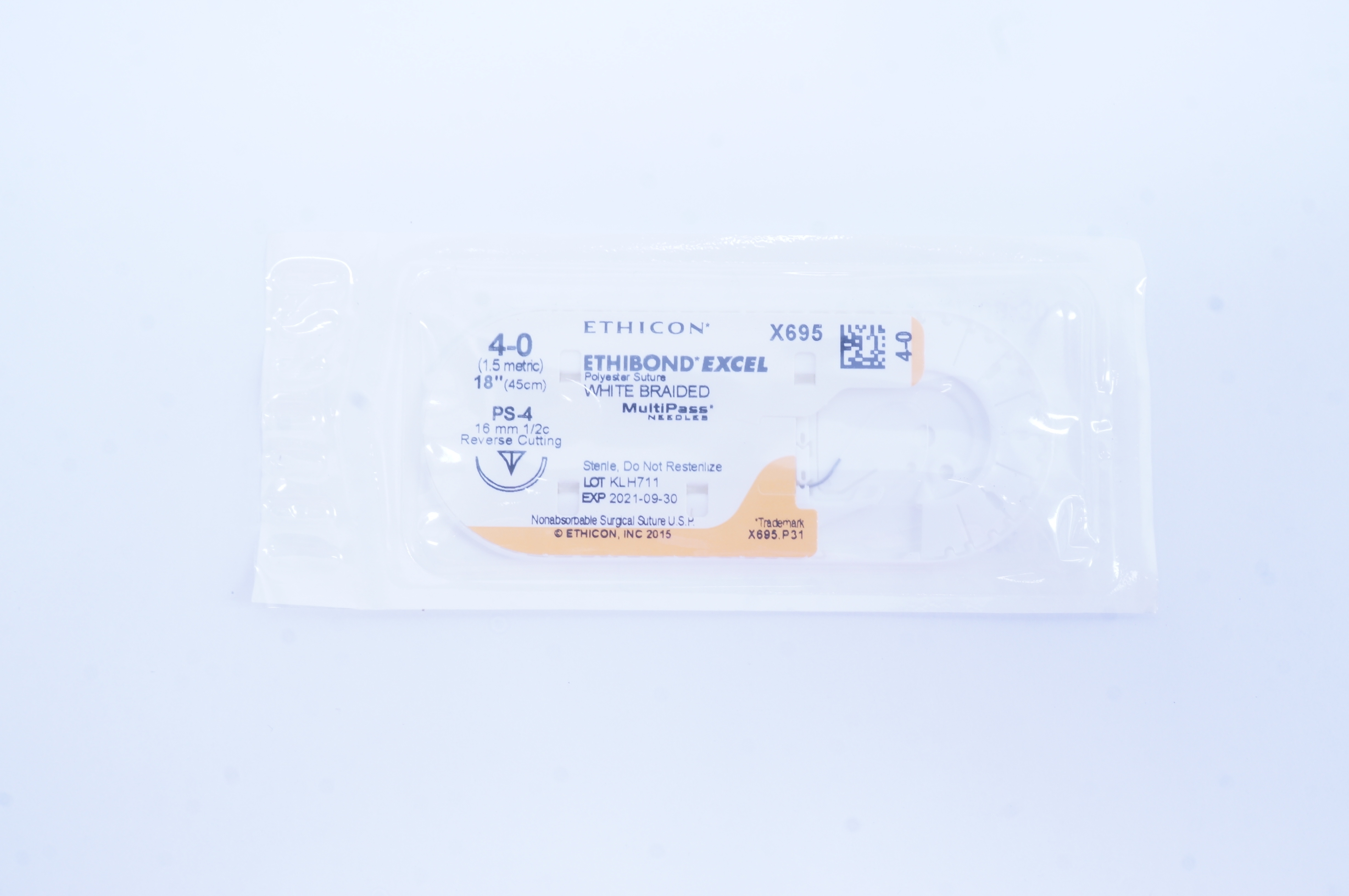 Ethicon X695 4-0 Ethibond Excel PS-4 16mm 1/2c Reverse Cutting, 18 inch