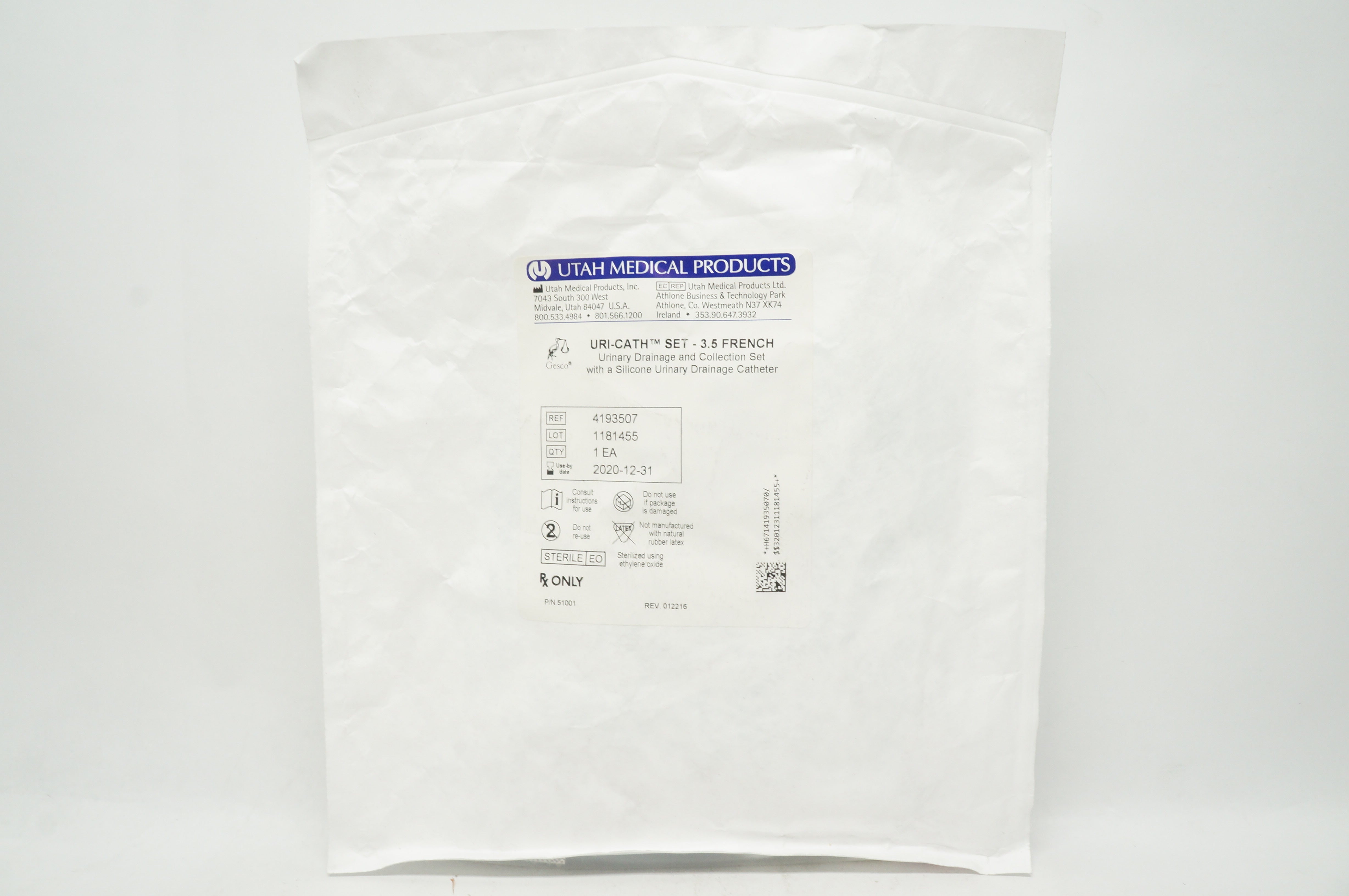 Utah Medical 4193507 URI-CATH Set - 3.5 Fr Urinary Drainage & Collection Set (x)