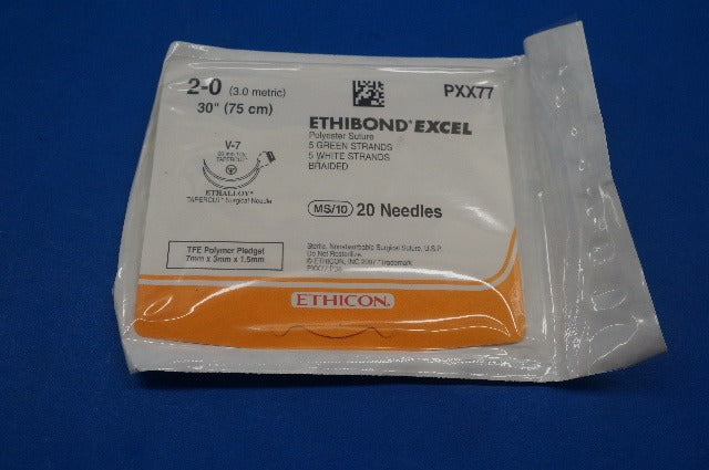 Ethicon PXX77 2-0 ETHIBOND EXCEL, V-7 26mm 1/2c TAPERCUT, 30