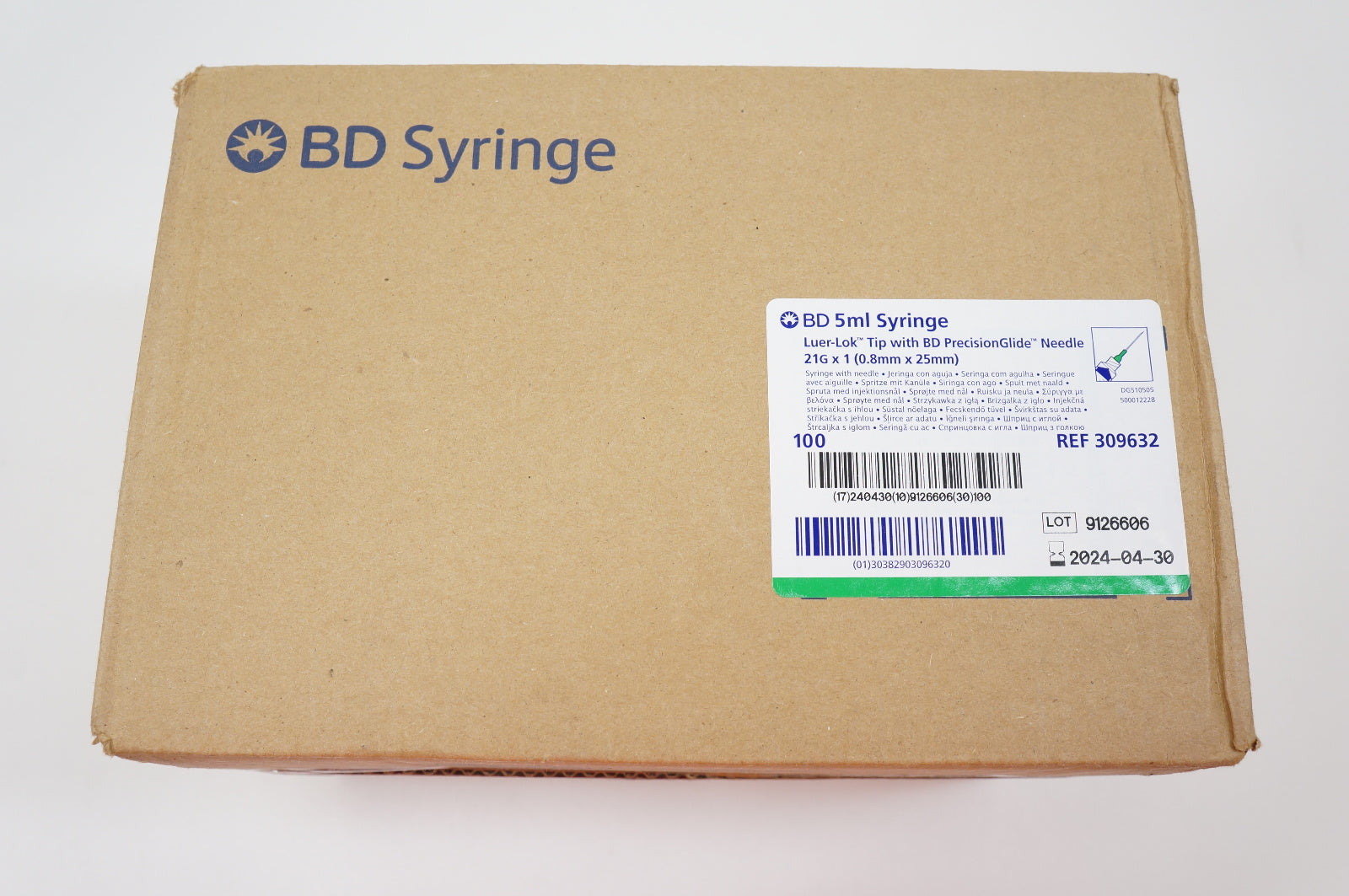 BD 309632 Luer-Lok Tip W/BD Precision Glide Ndle 21Gx1, Syringe 5ml - Box of 100