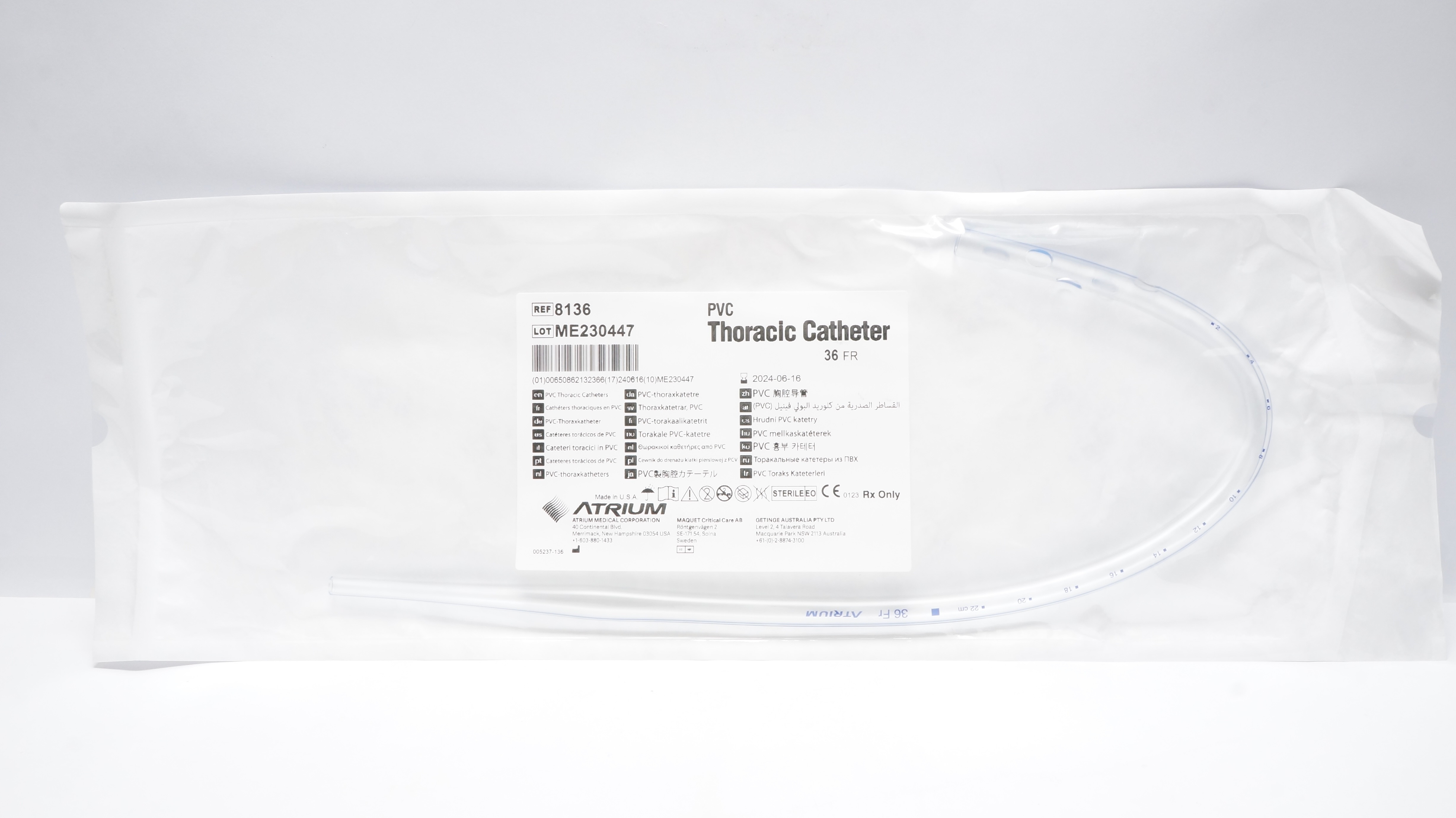 Atrium 8136 PVC Thoracic Catheter 36Fr (x)