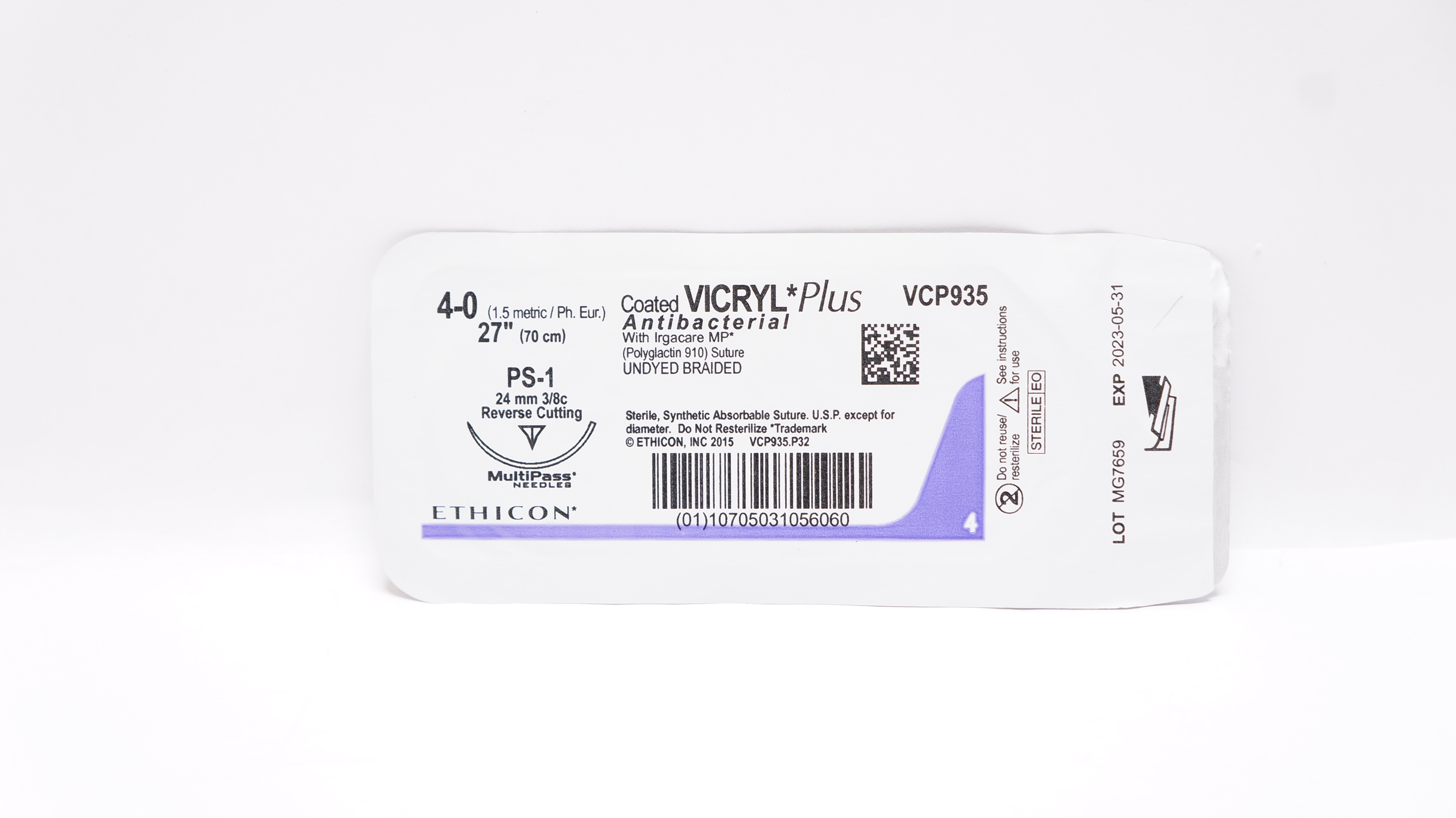Ethicon VCP935 4-0 Vicryl Plus Stre PS-1 24mm 3/8c Reverse Cutting 27inch (x)