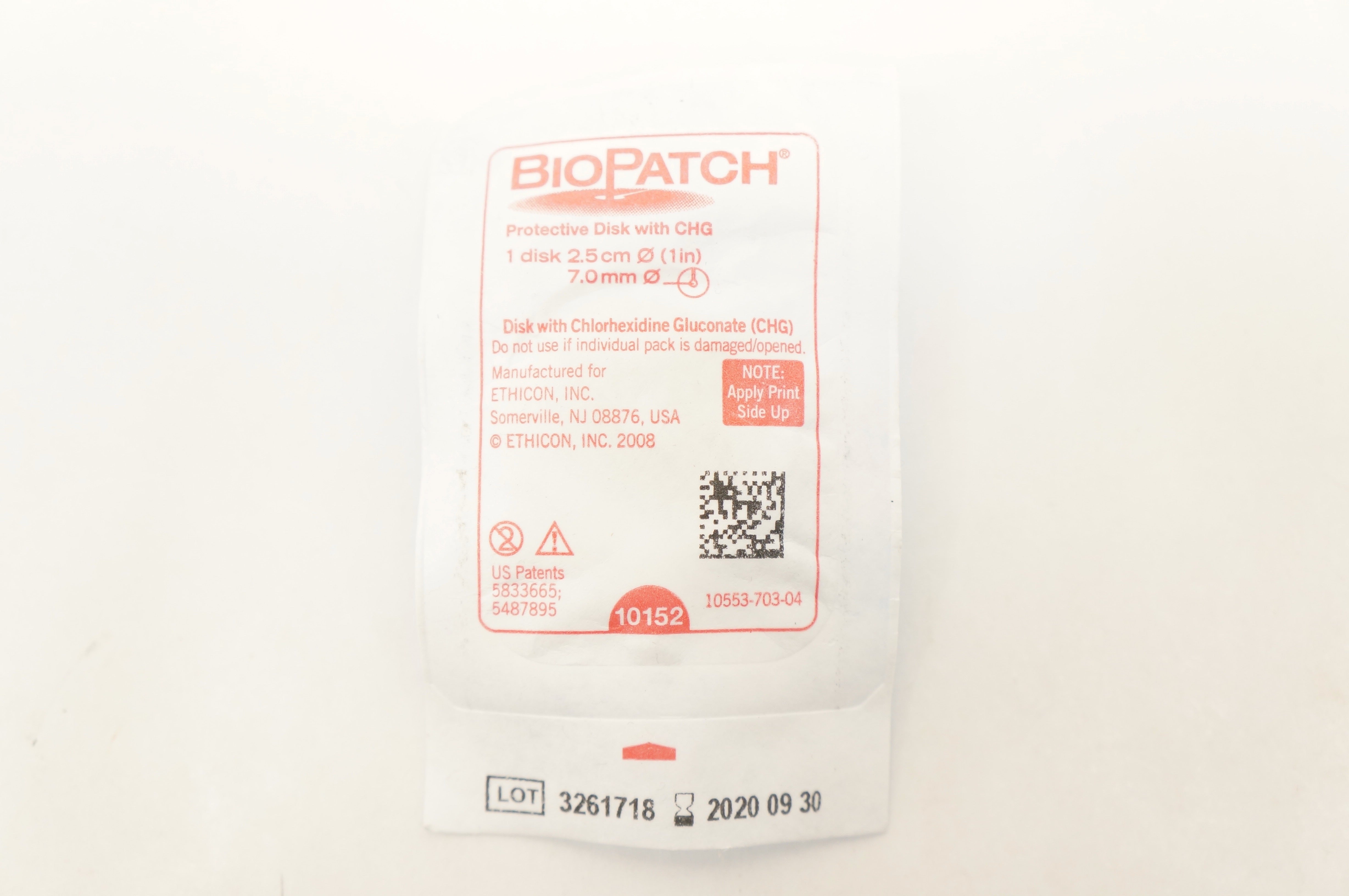Ethicon 10152 BioPatch Protevtive Disk with CHG 2.5cm x 7mm (x)