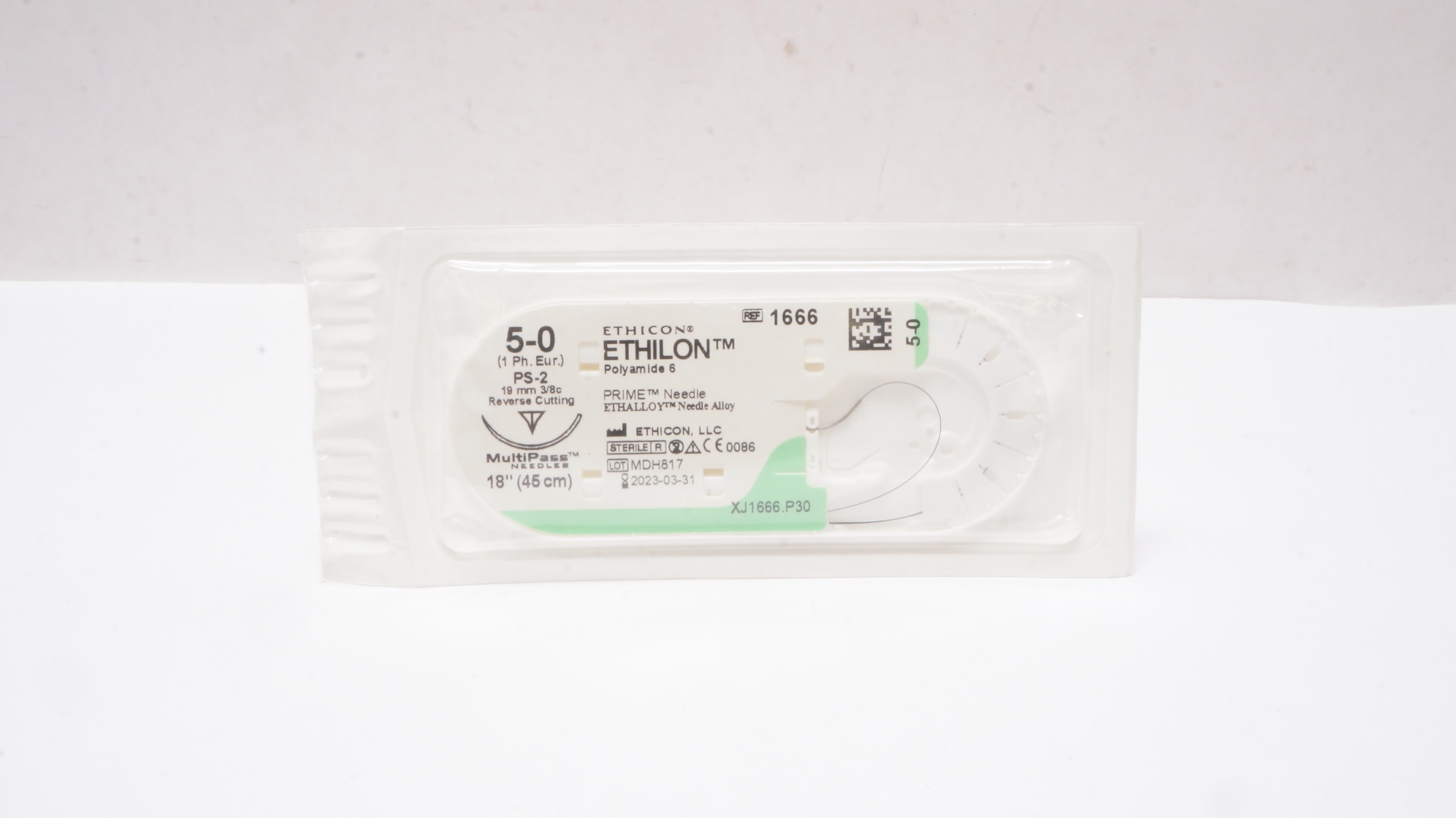 Ethicon 1666 5-0 Ethilon Stre PS-2 19mm 3/8c Reverse Cutting, 18inch (x)