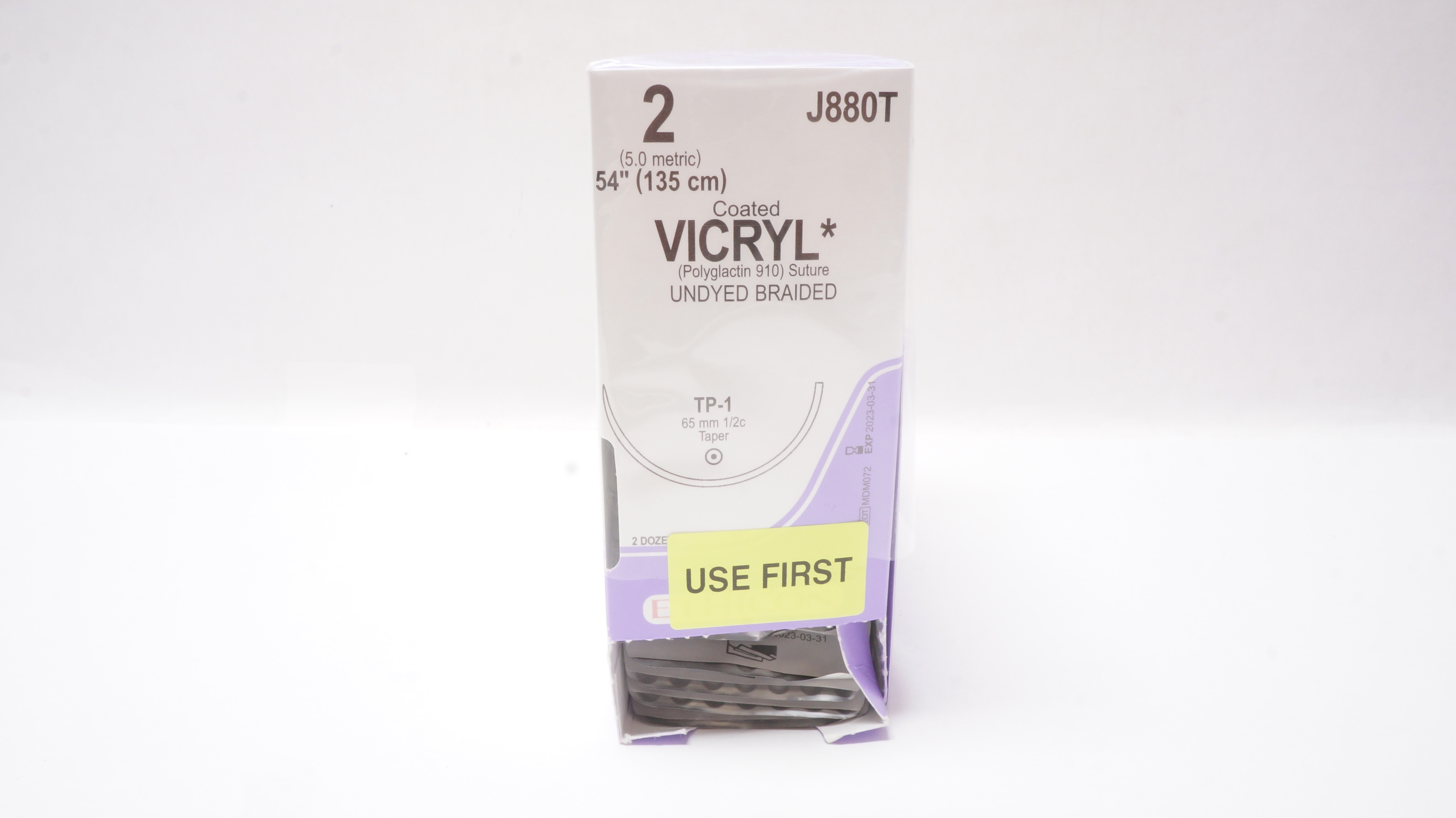 Ethicon J880T 2 Coated Vicryl Stre TP-1 65mm 1/2c Taper 54inch (x) - Box of 24