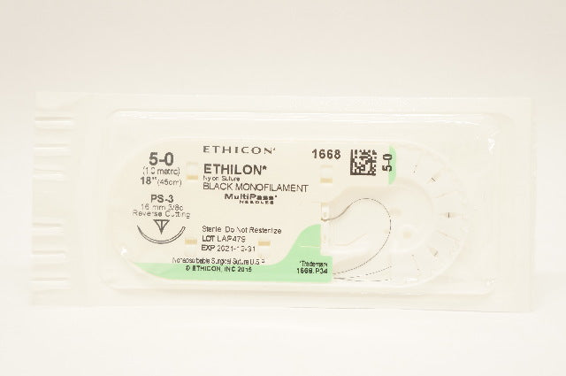 Ethicon 1668 5-0 ETHILON PS-3 16mm 3/8c Reverse Cutting 18inch (x)