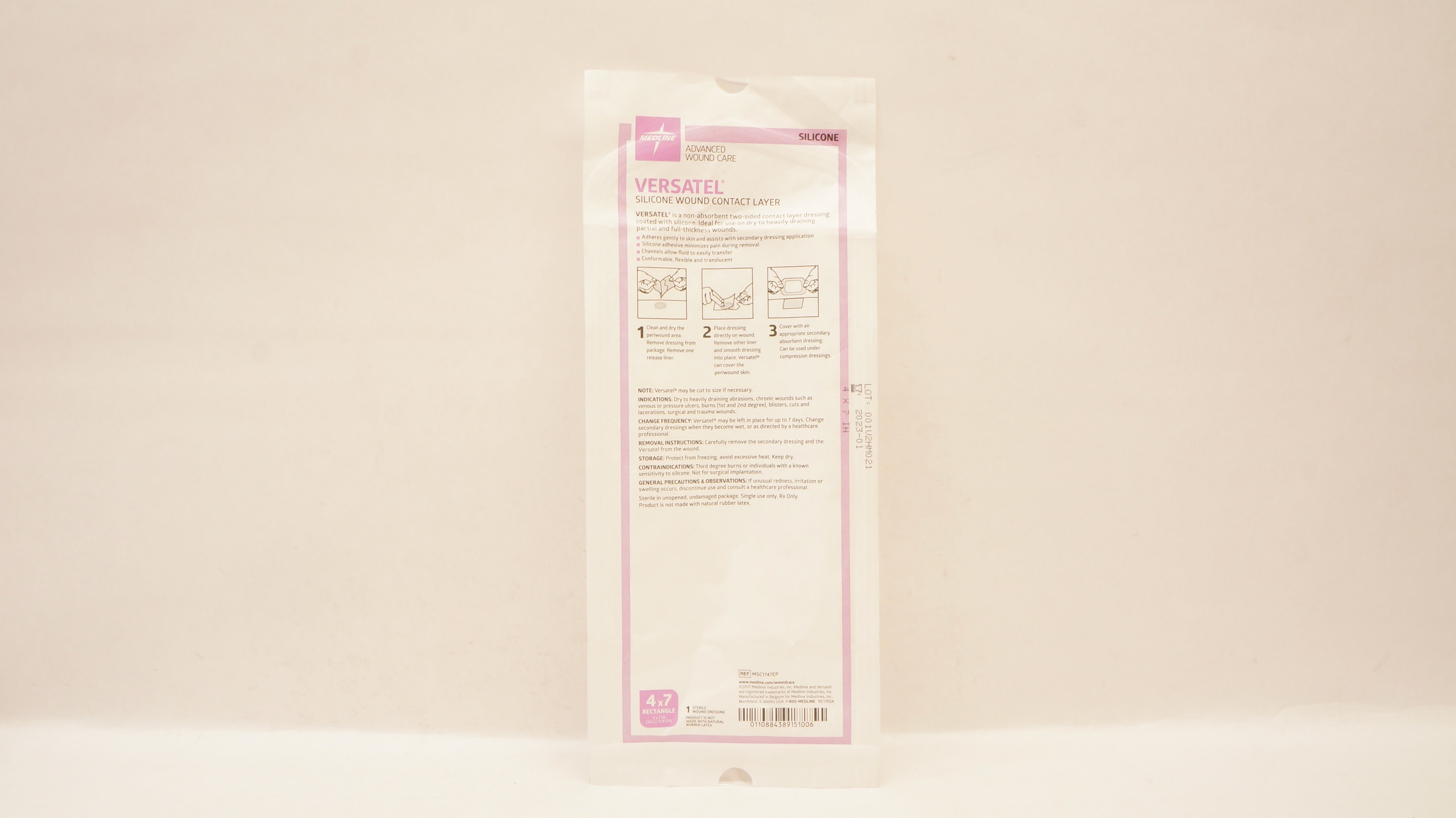 Medline MSC1747EP Versatel Silicone Wound Contact Layer 4 x 7inch (x)