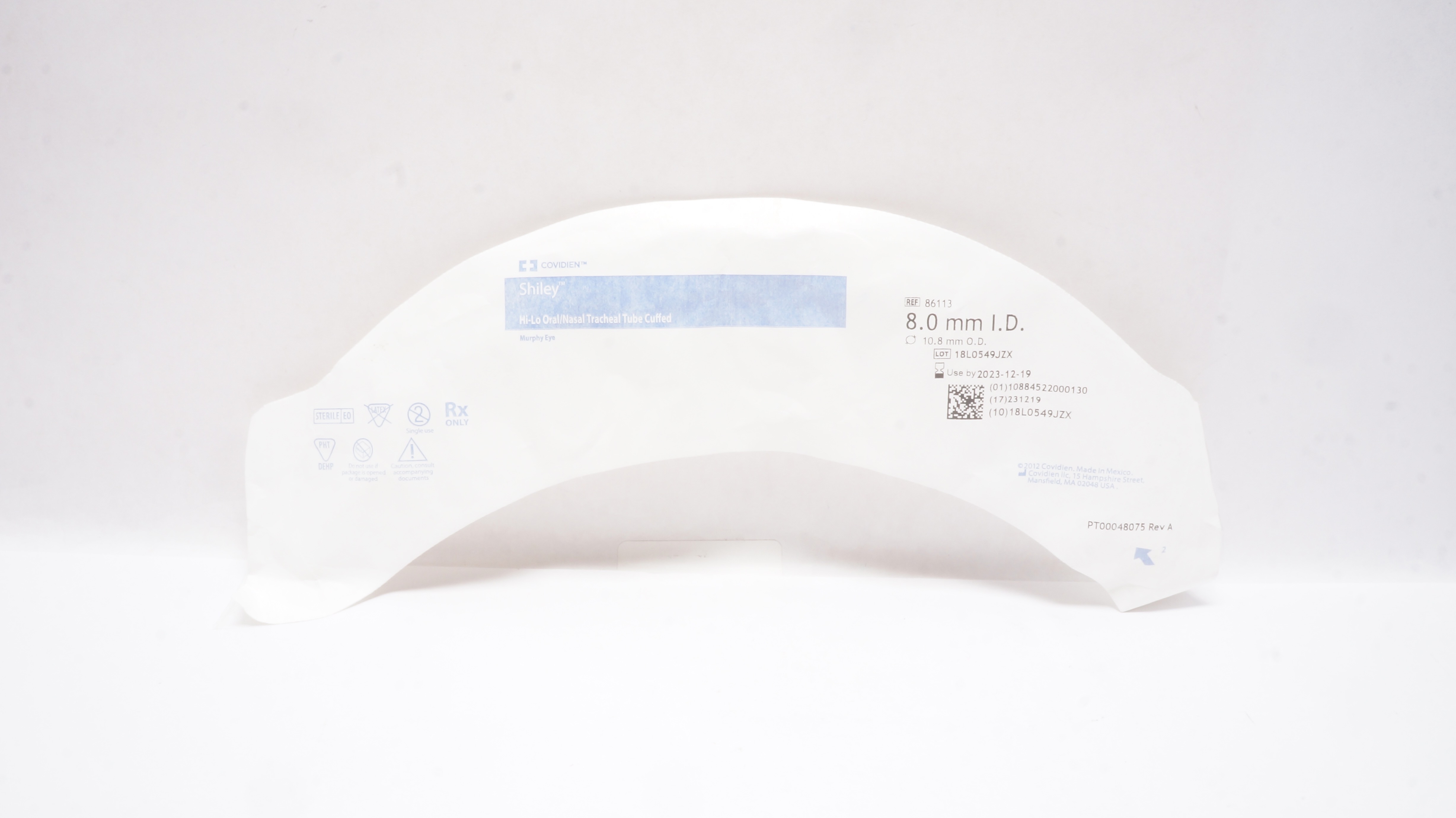 Covidien 86113 Shiley Hi-Lo Oral/Nasal Tracheal Tube Cuffed 8.0ID x 10.8mm OD