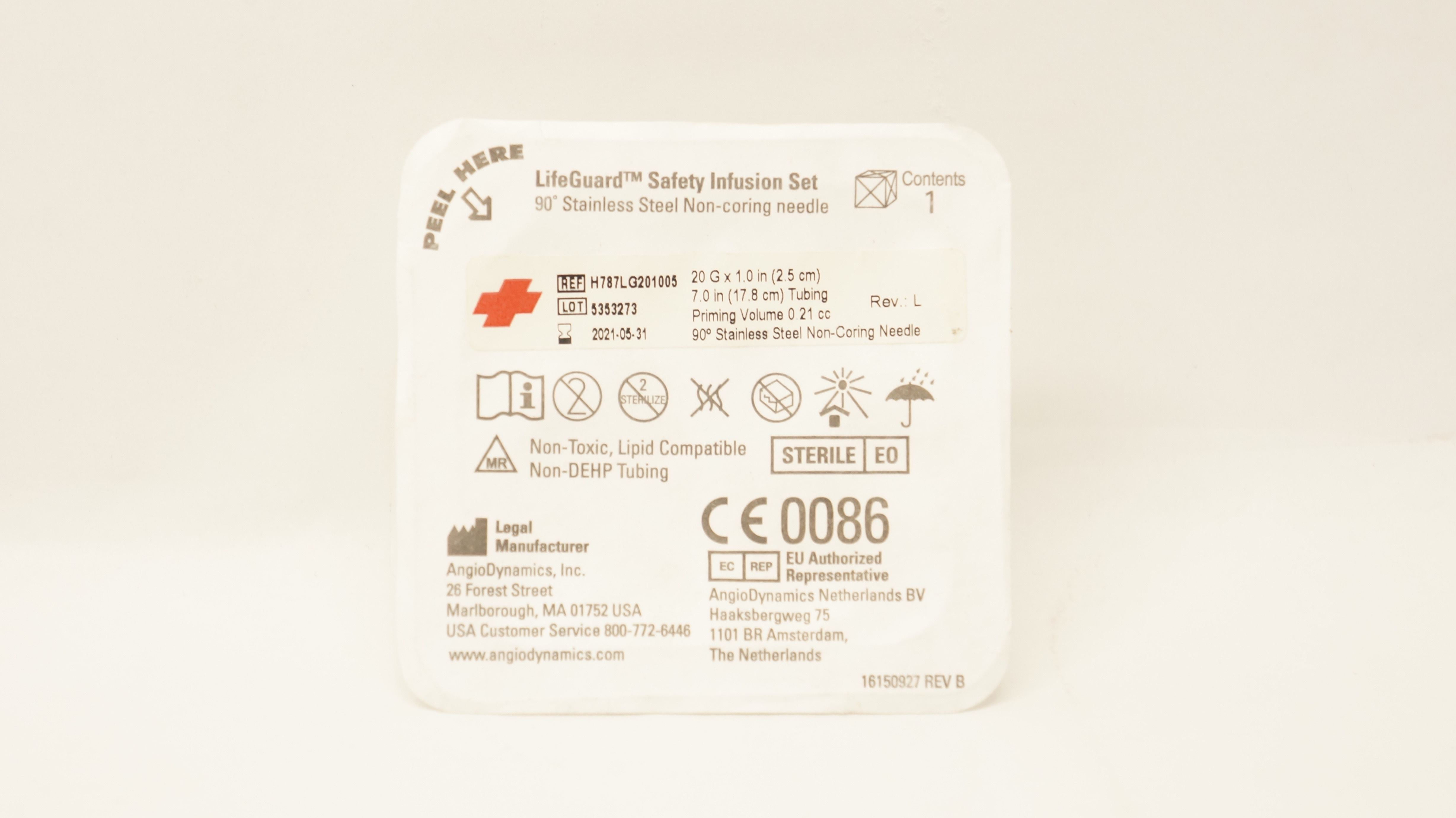 AngioDynamics H787LG201005 LifeGuard Safety Infusion Set 20G x 1.0inch (x)