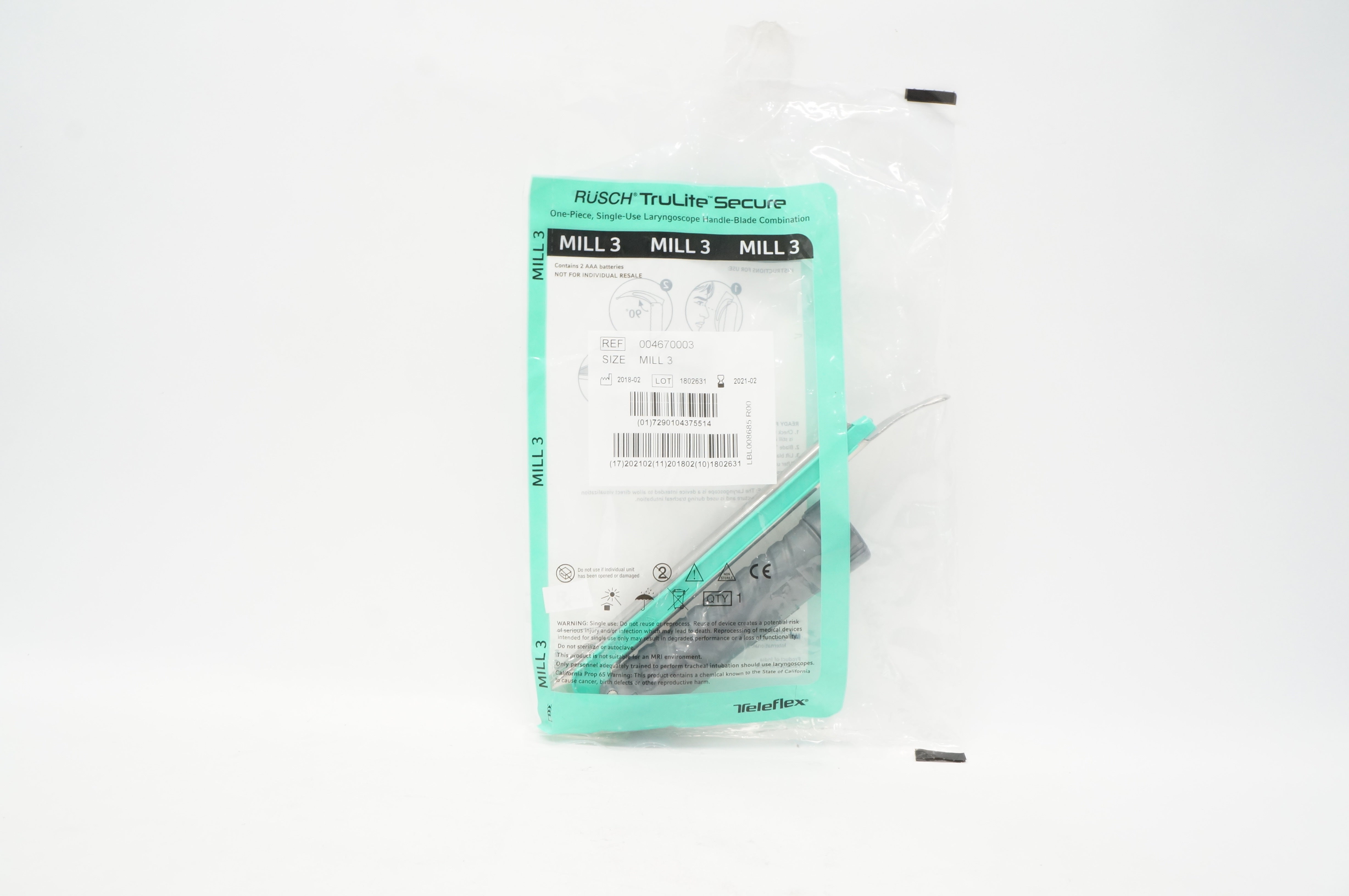 Teleflex 004670003 Rusch TruLite Secure Laryngoscope Handle-Blade Mill 3 (x)