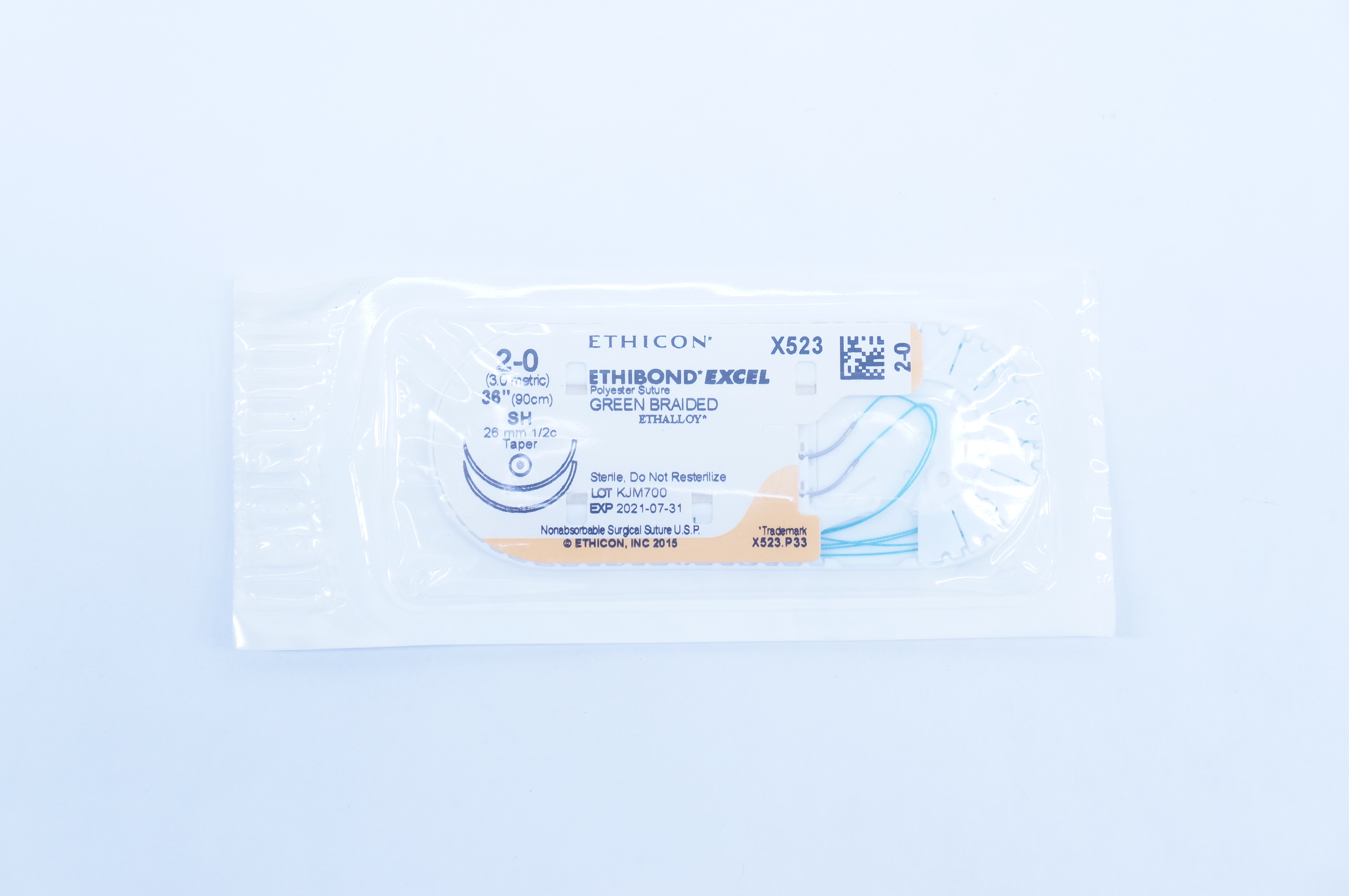 Ethicon X523 2-0 Ethibond Excel SH 26mm 1/2c Taper, 36inch