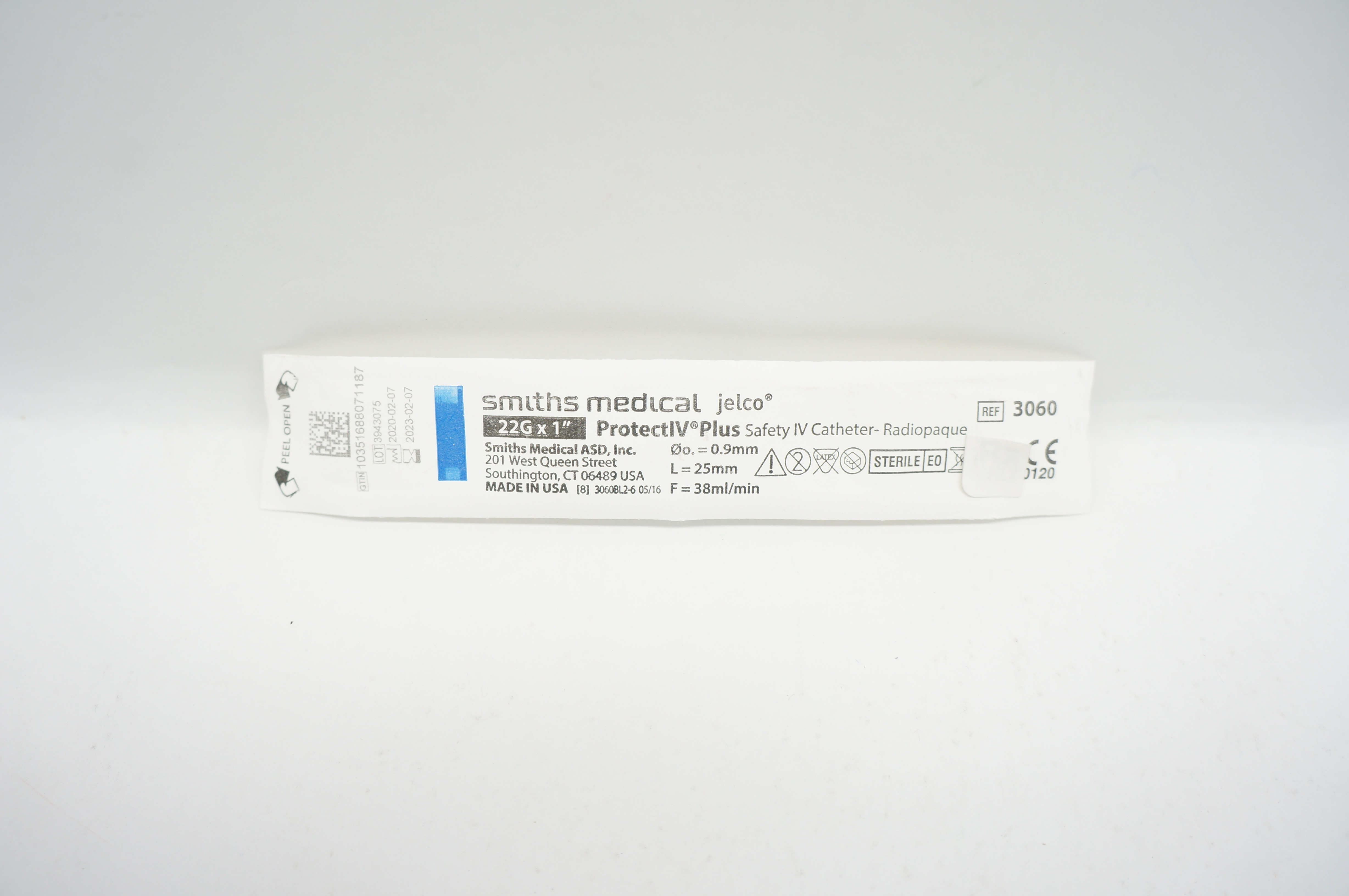 Smiths Medical 3060 Jelco ProtectIV Plus Safety Cath. 22G x 1inch 38ml/min