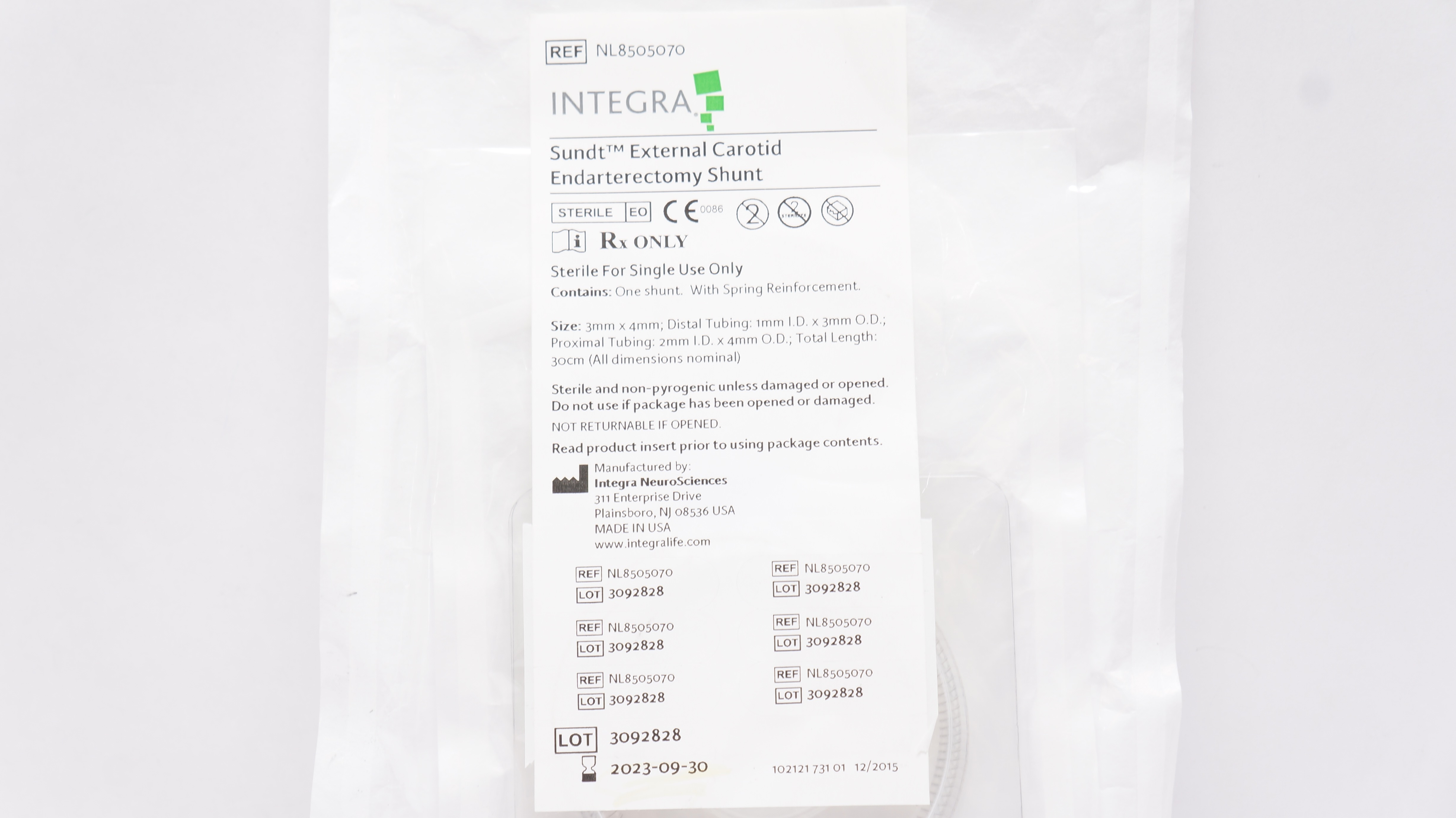 Integra NL8505070 Sundt External Carotid Endarterectomy Shunt 3mm x 4mm (x)