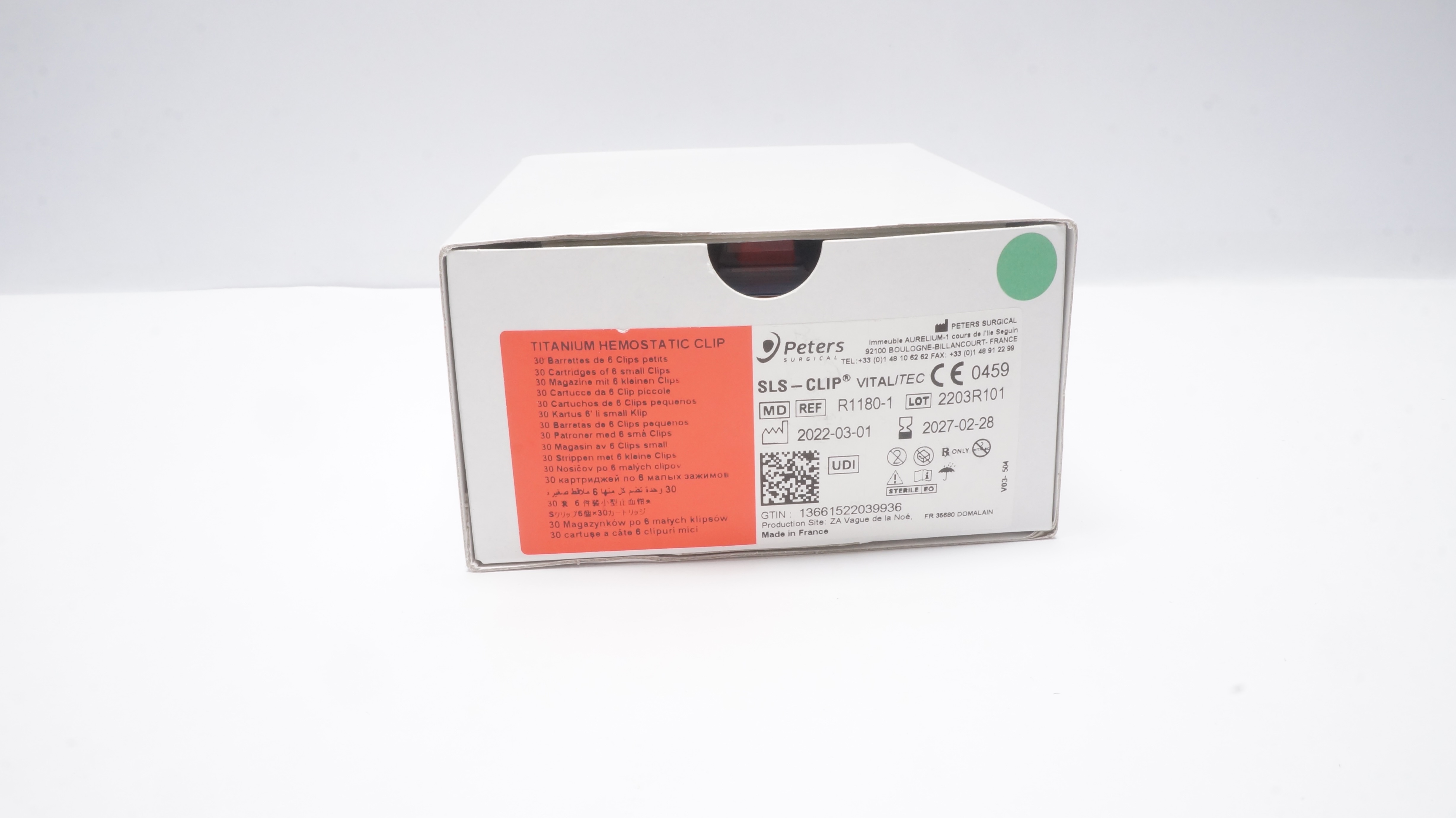 Peters Surgical R1180-1 SLS-CLIP VITALITEC Ti. Hemostatic Clips, Small-Box of 30