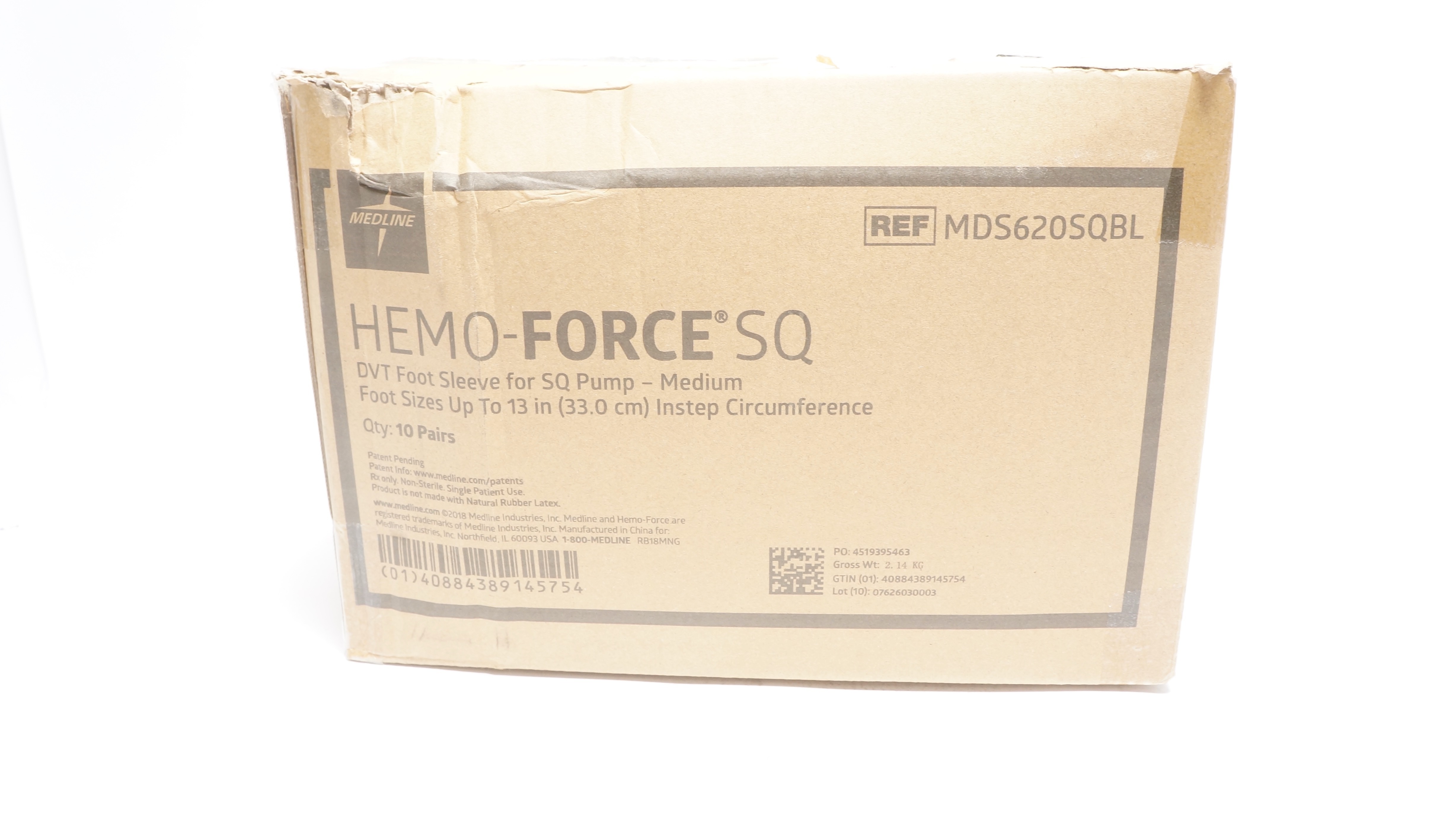 Medline MDS620SQBL HEMO-FORCE SQ DVT Foot Sleeve for SQ Pump-Medium - Box of 10