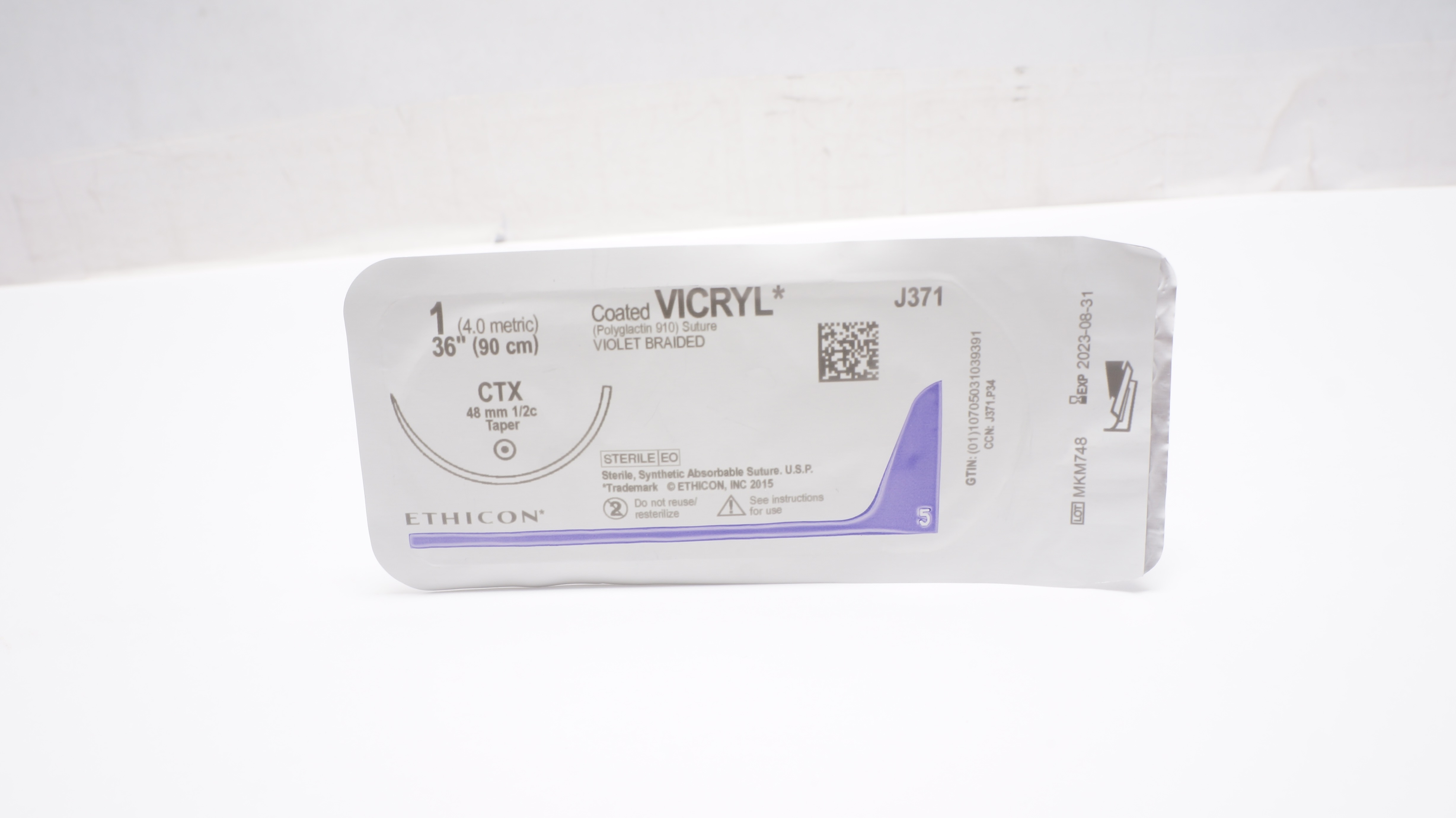 Ethicon J371 1 Coated VICRYL Polyglactin Stre CTX 48 mm 1/2c Taper 36 inch (x)
