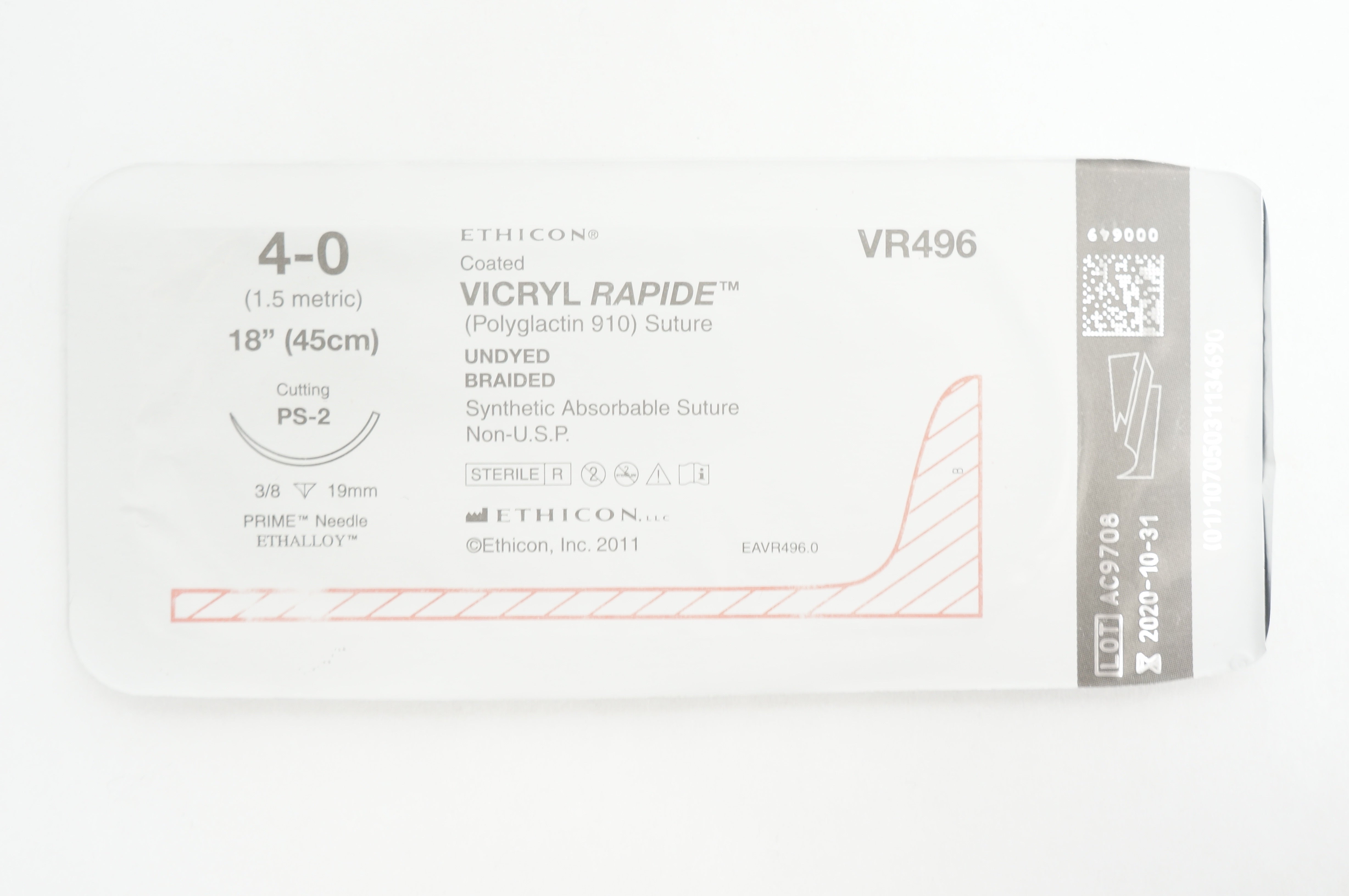 Ethicon VR496 4-0 VICRYL RAPIDE Stre Cutting PS-2 3/8 19mm 18 inch (x)