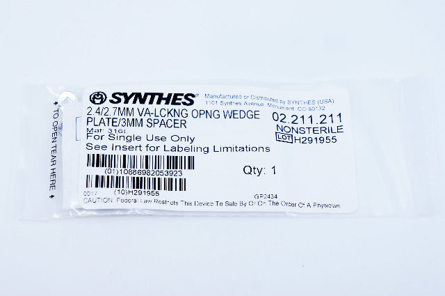 Synthes 02.211.211 2.4/2.7MM VA-LCKNG OPNG WEDGE PLATE/3MM SPACER