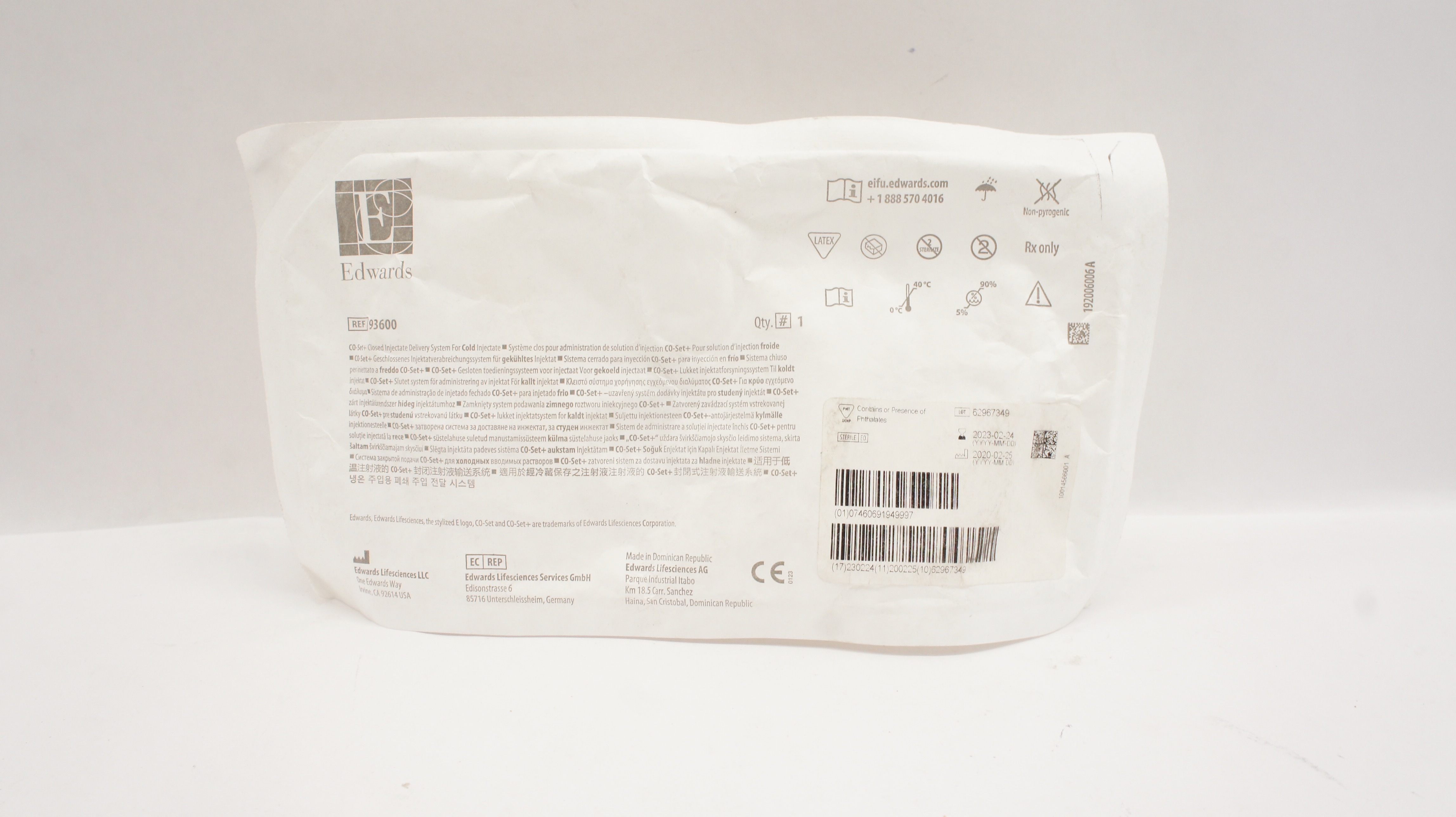 Edwards Lifesciences 93600 CO-Set Closed Injectate Delivery System For Cold