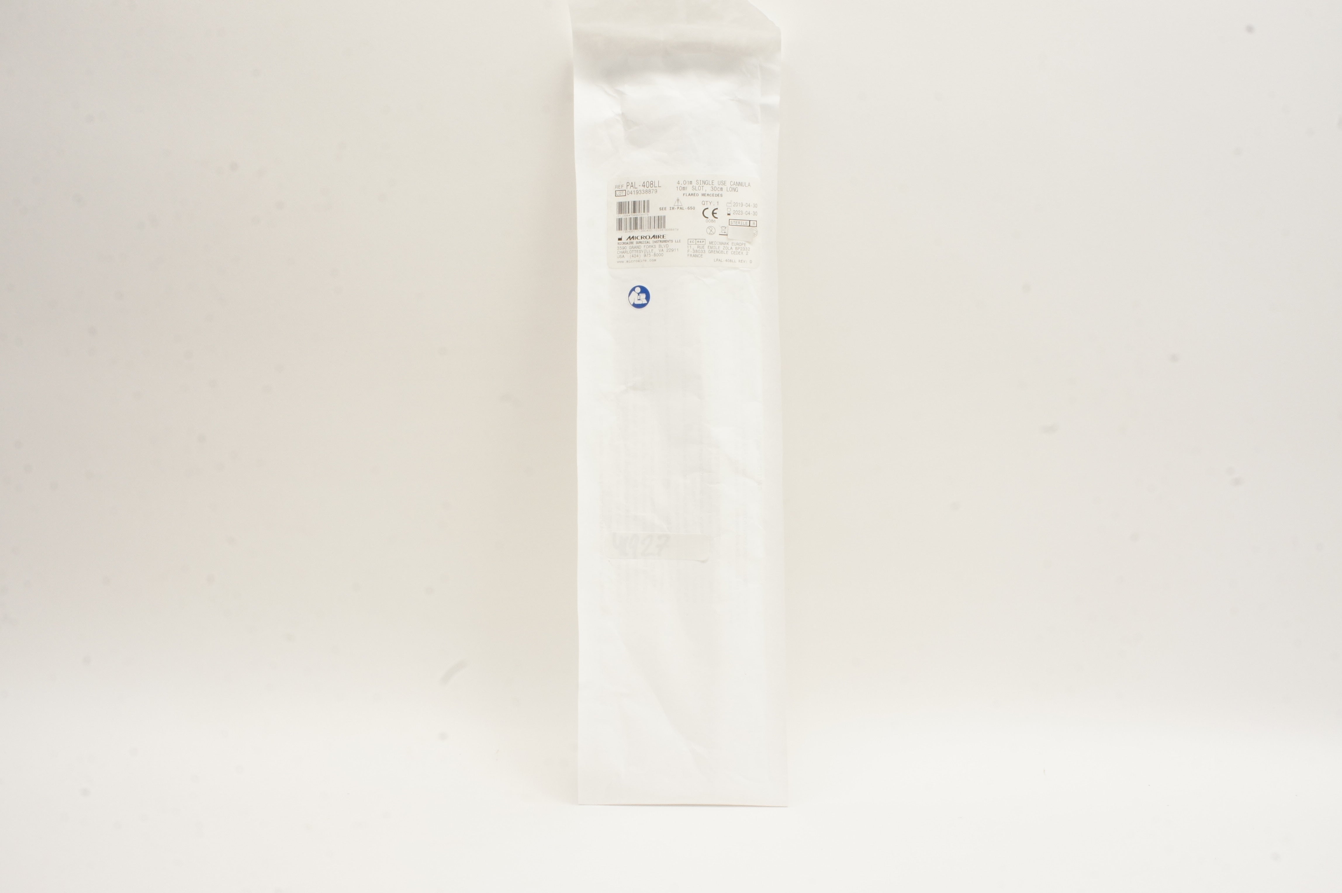 Microaire PAL-408LL 4.0mm Single Use Cannula 10mm Slot, 30cm Long