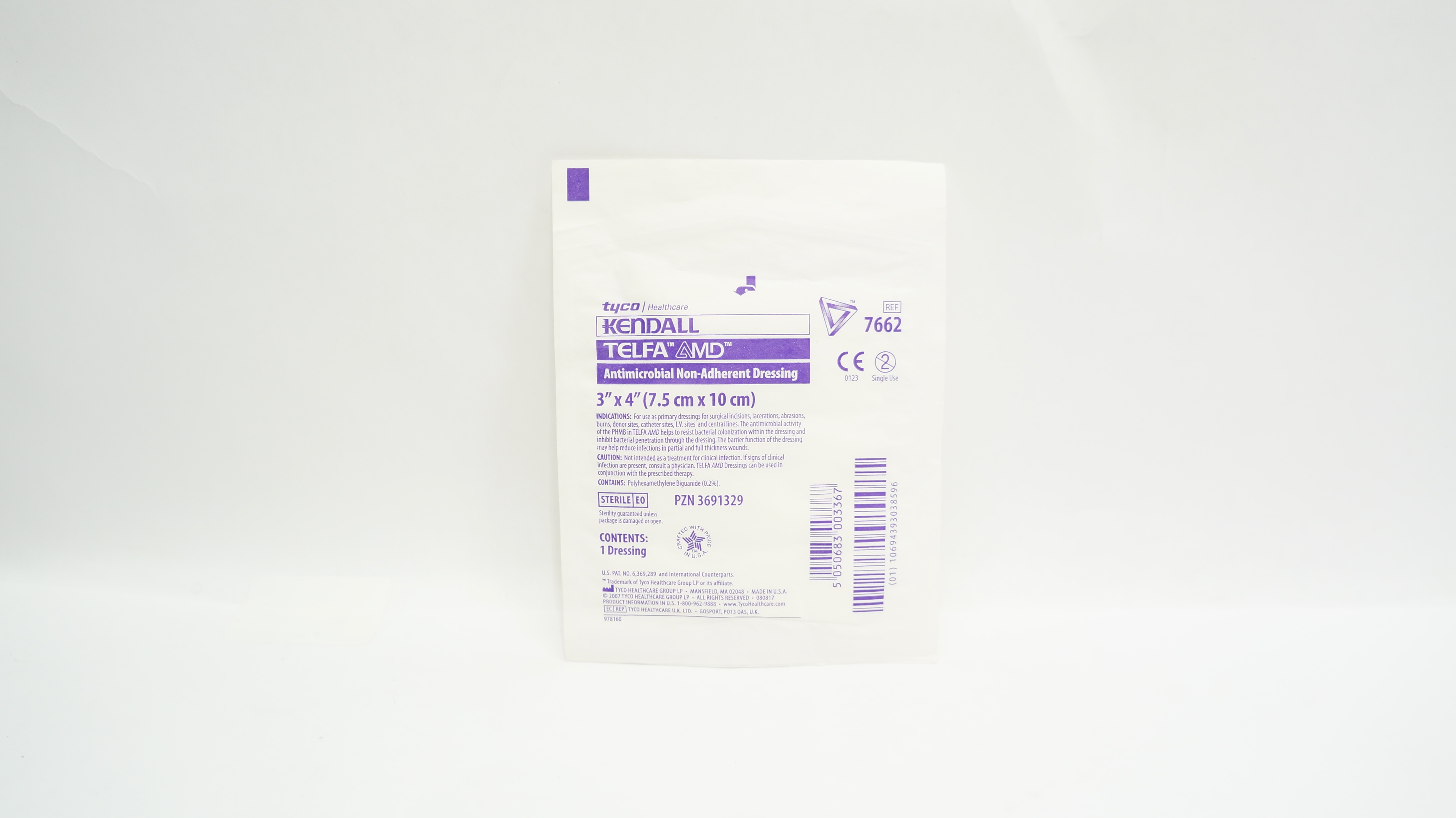 Tyco Healthcare 7662 Kendall Telfa Antimicrobal Non-Adherent Dressing 3 x 4In(x)