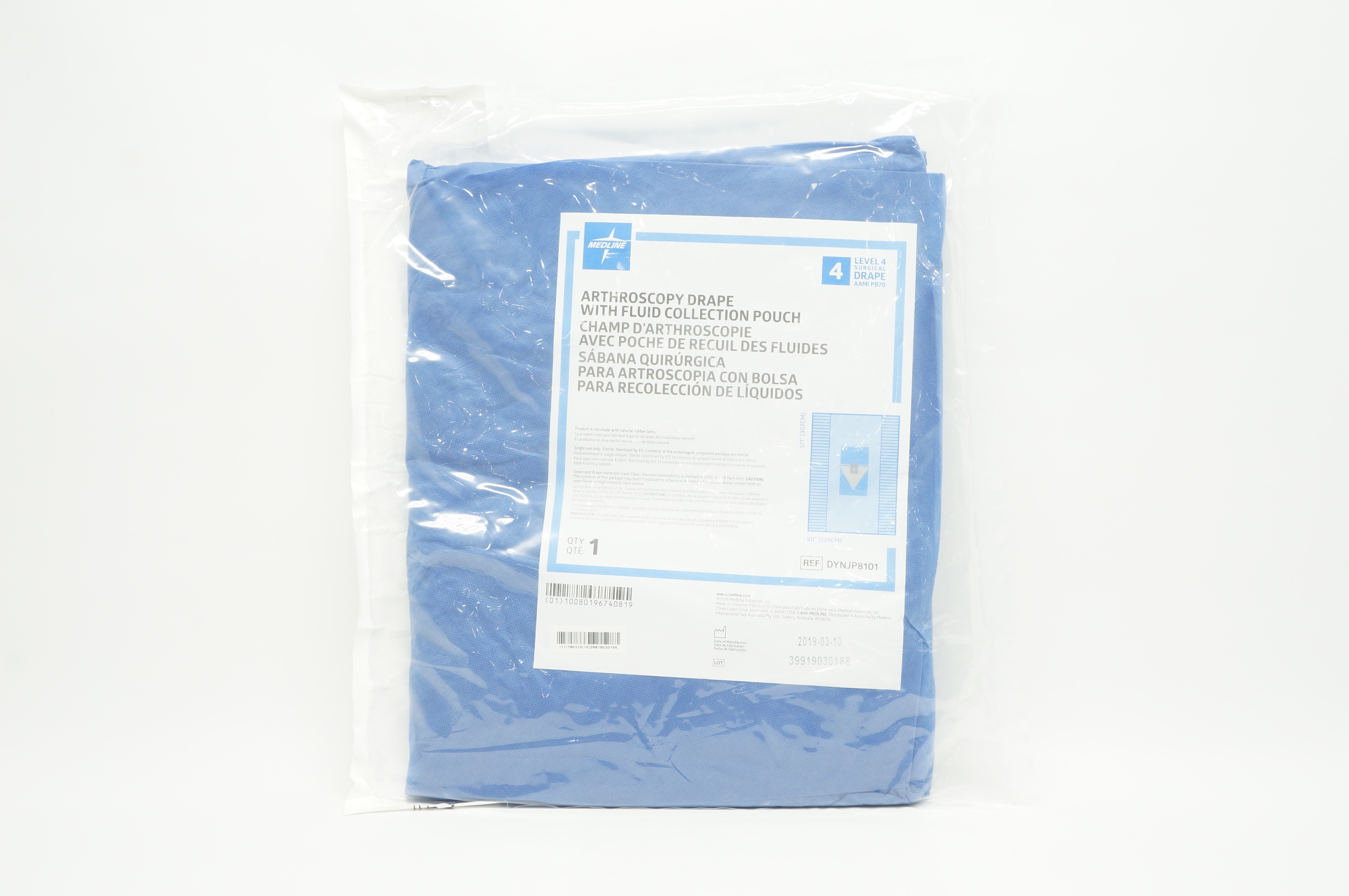 Medline DYNJP8101 Arthroscopy Drape W/ Fluid Collection Pouch, Level 4, 90inch x 121inch