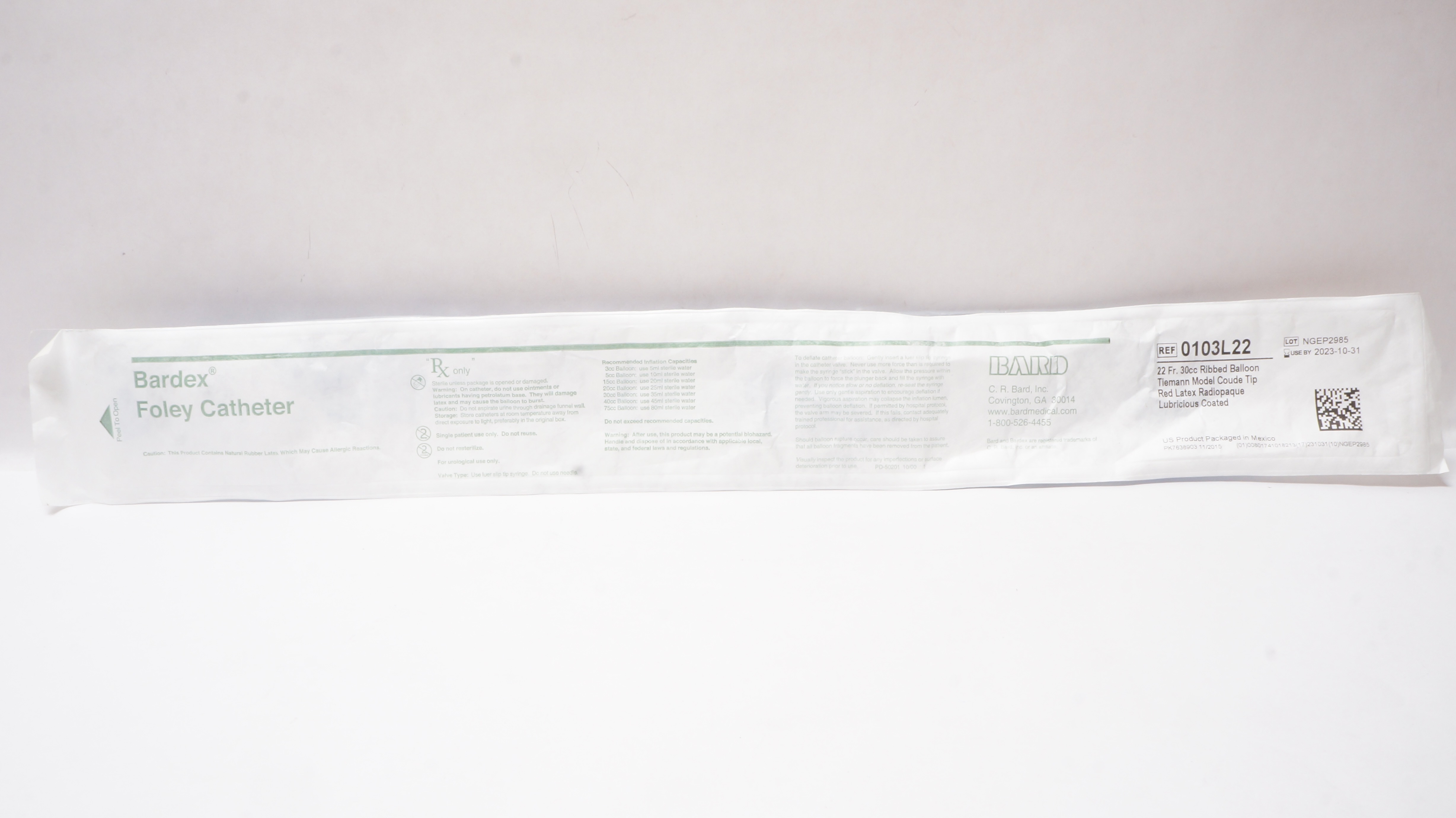 Bard 0103L22 Foley Cath. Ribbed Balloon 22Fr. 30cc