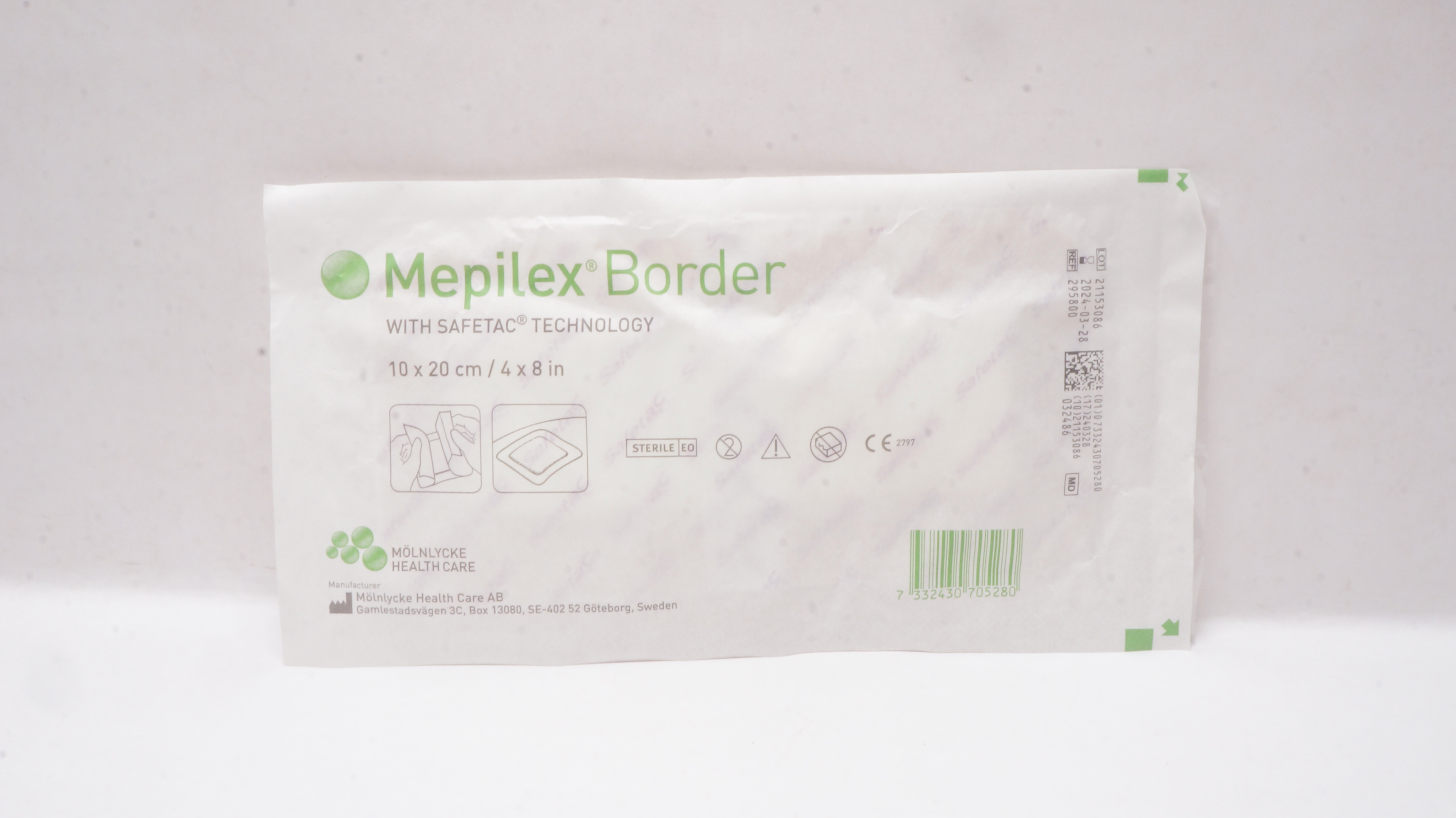 Molnlycke Healthcare 295800 Mepilex Ag with Safetac Technology 4inch x 8inch